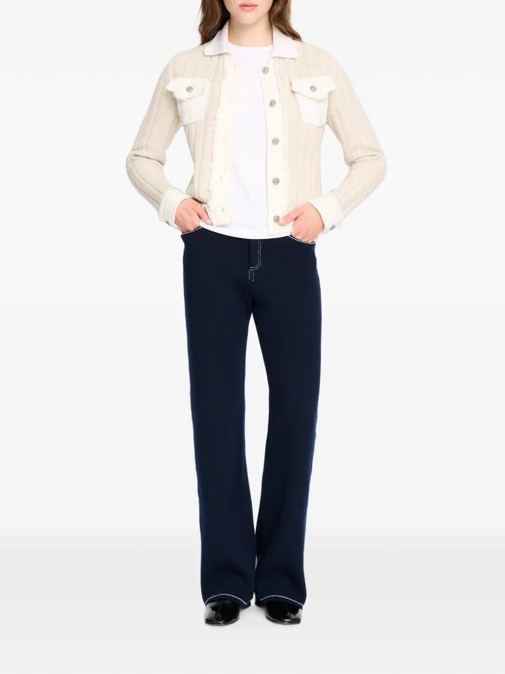 Barrie Ribgebreid vest Beige