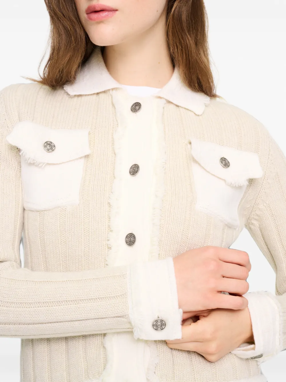 Barrie Ribgebreid vest Beige