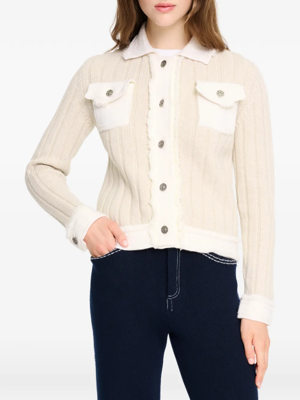 Barrie Ribgebreid vest Beige
