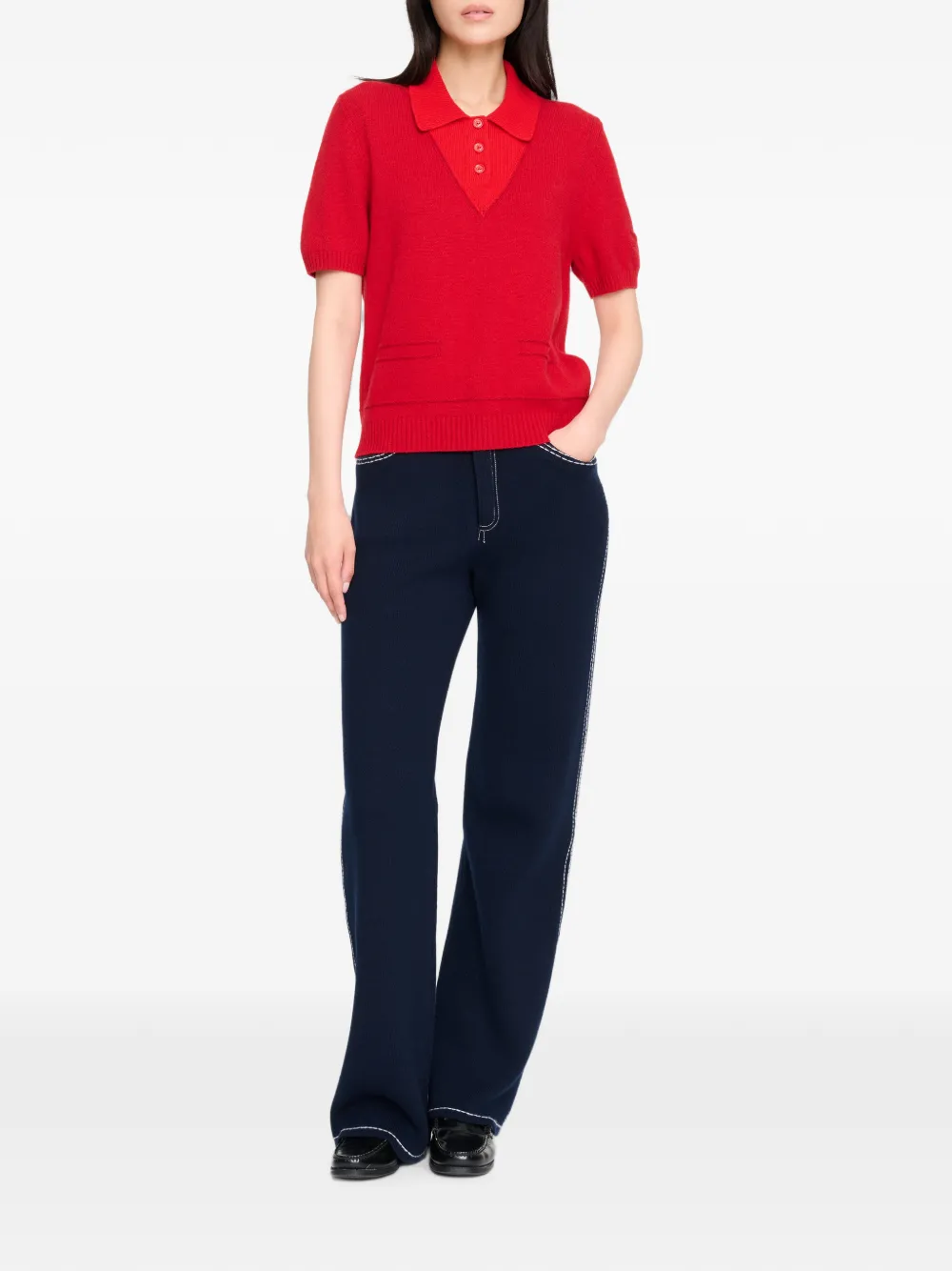 Barrie Kasjmier poloshirt met stiksels Rood