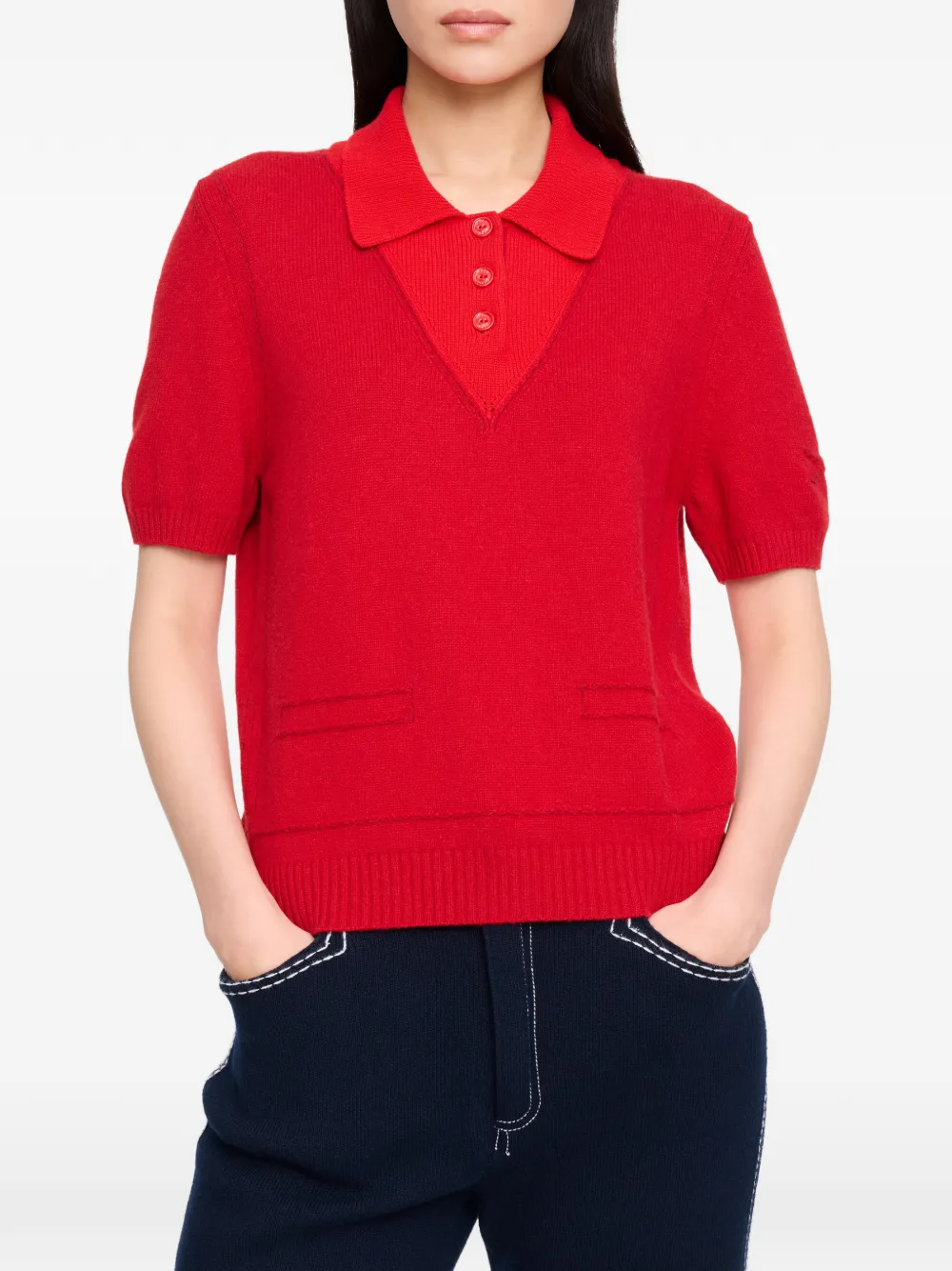 Barrie Kasjmier poloshirt met stiksels Rood