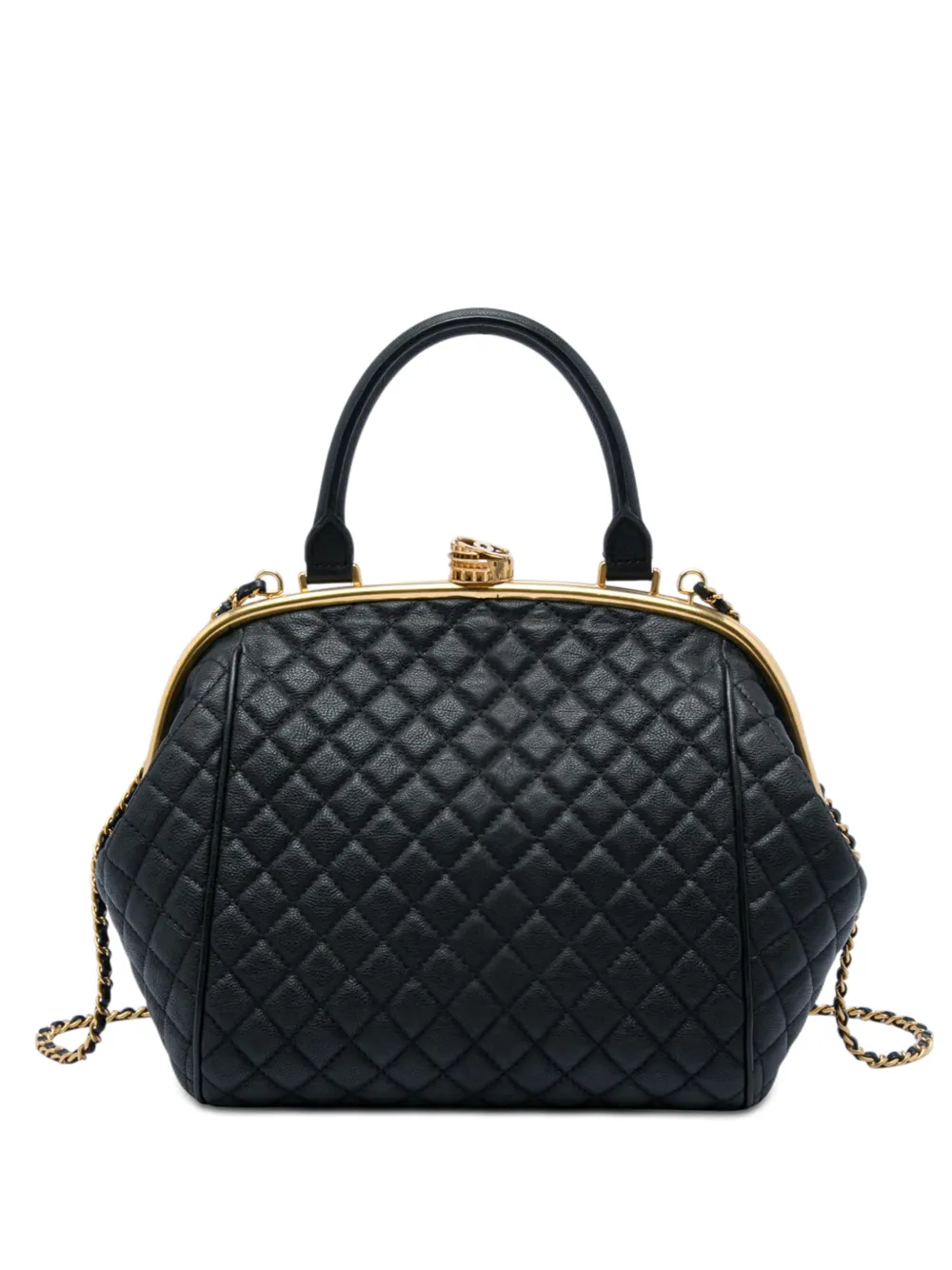 CHANEL Pre-Owned 2016-2017 Paris Rome Quilted Calfskin Colosseum Lock Frame Bowling Bag satchel - Schwarz