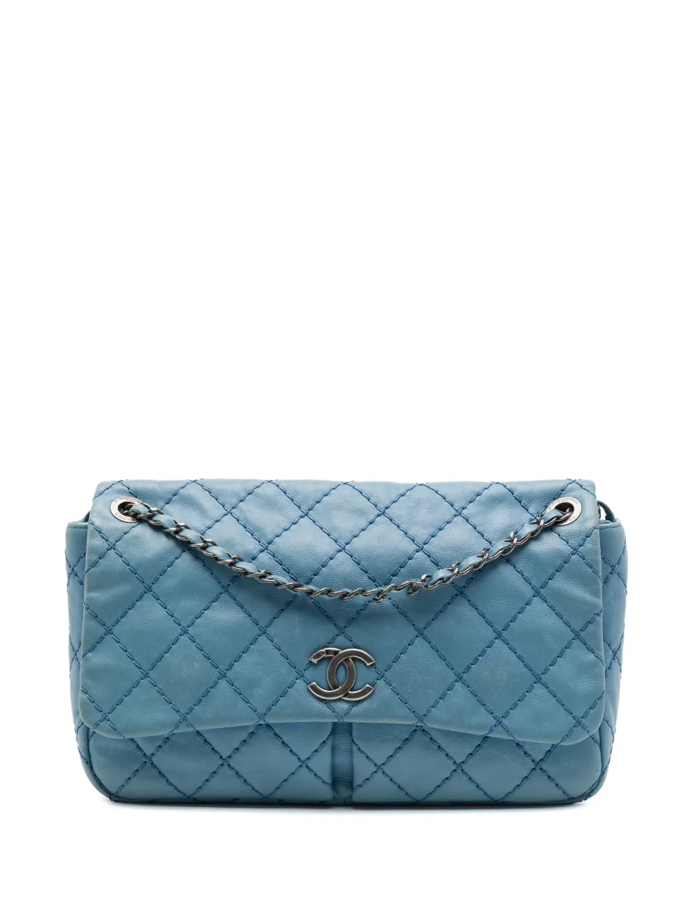 CHANEL Pre-Owned 2012-2013 Medium Quilted Calfskin Natural Beauty Split Pocket Flap shoulder bag - Blau
