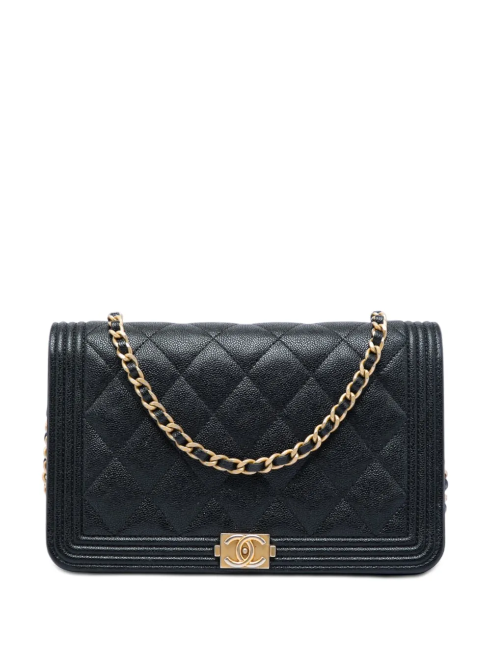 CHANEL Pre-Owned 2018 Quilted Caviar Boy Wallet on Chain crossbody bag - Schwarz