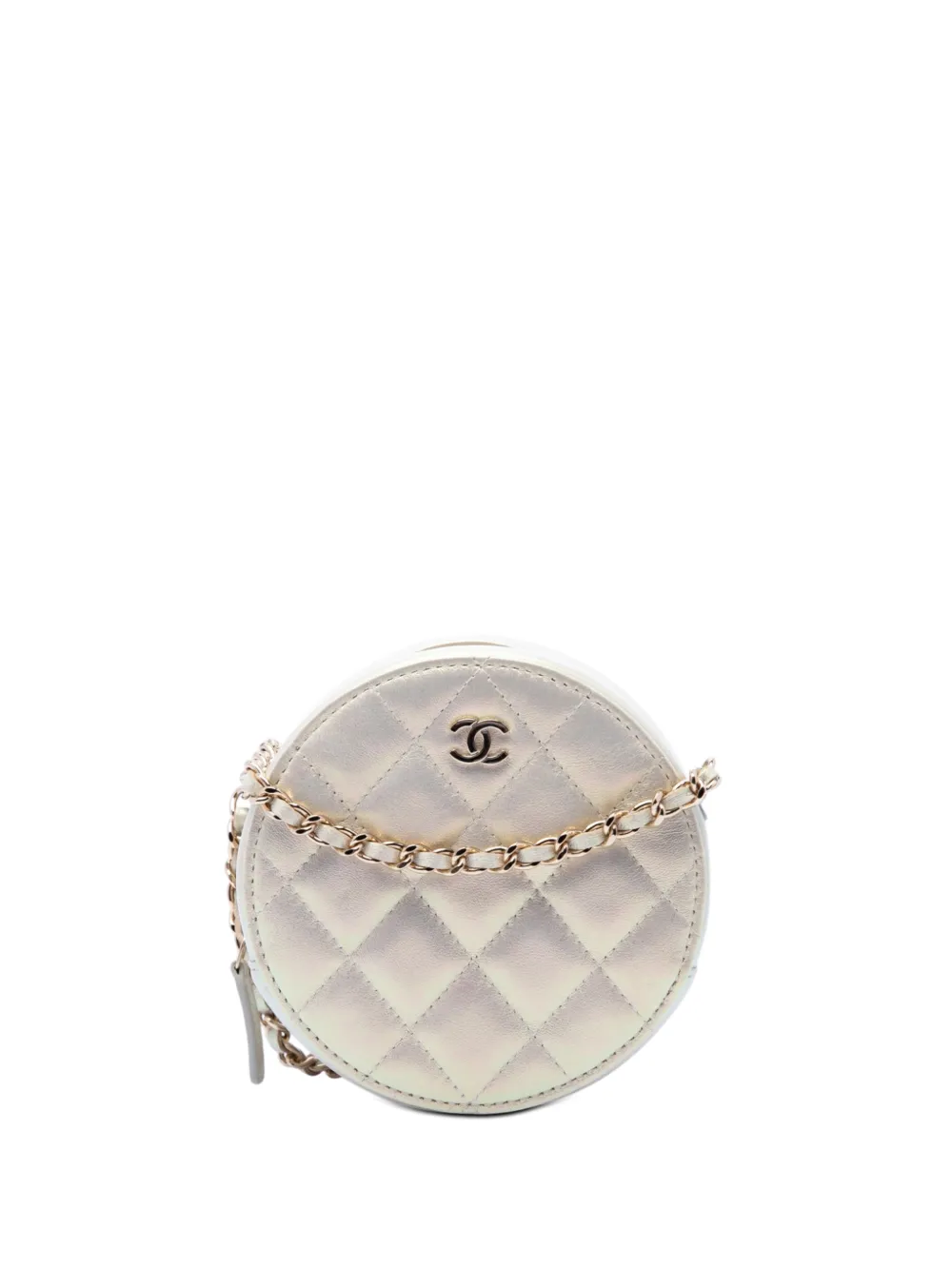CHANEL Pre-Owned 2020 CC Quilted Iridescent Lambskin Round Clutch With Chain crossbody bag - Weiß