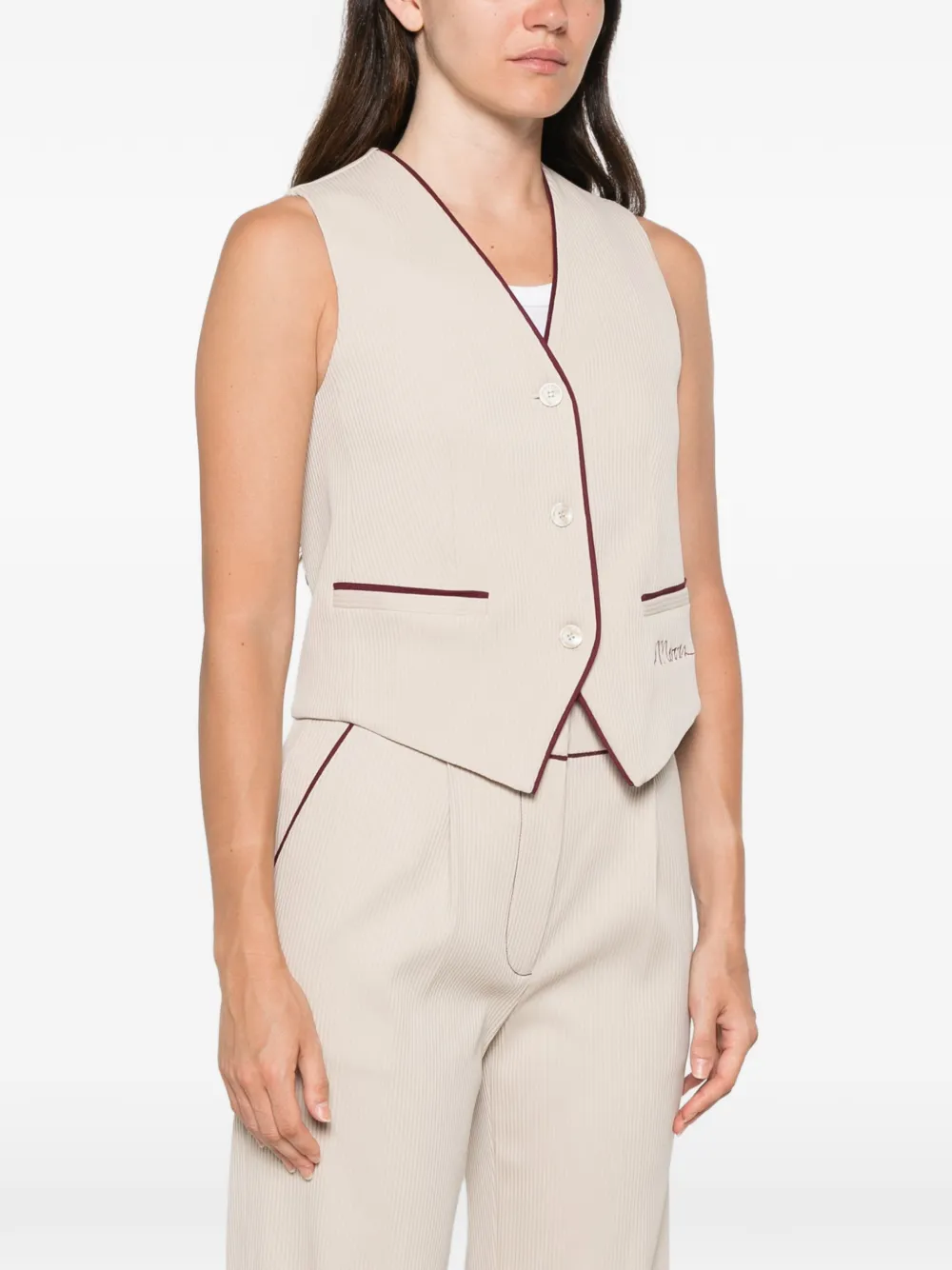 Antonio Marras Gilet met krijtstreep en geborduurd logo Beige
