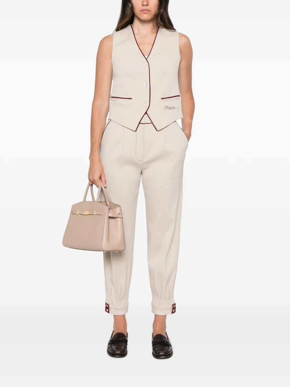 Antonio Marras Gilet met krijtstreep en geborduurd logo Beige