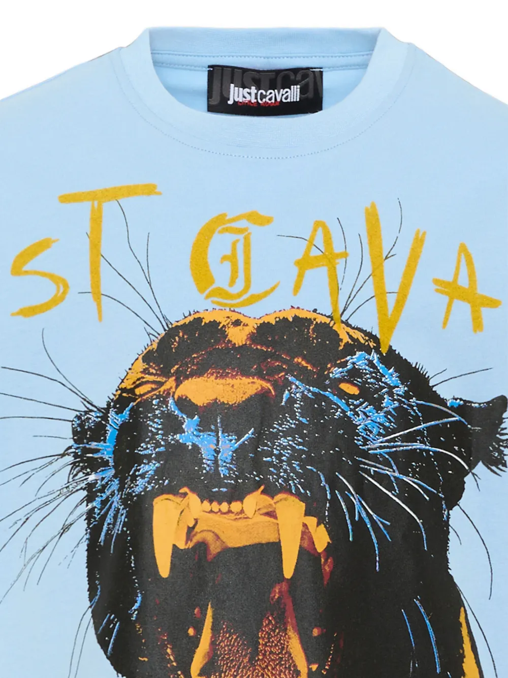 Just Cavalli Kids T-shirt met logoprint en panterprint Blauw