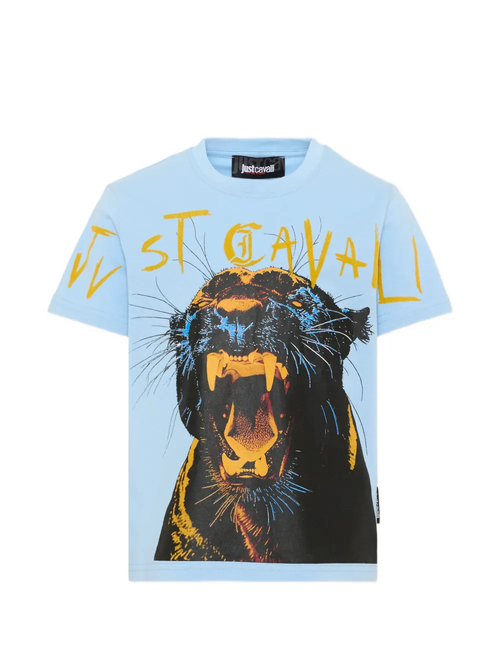 Just Cavalli Kids panther-print logo-print T-shirt - Blu