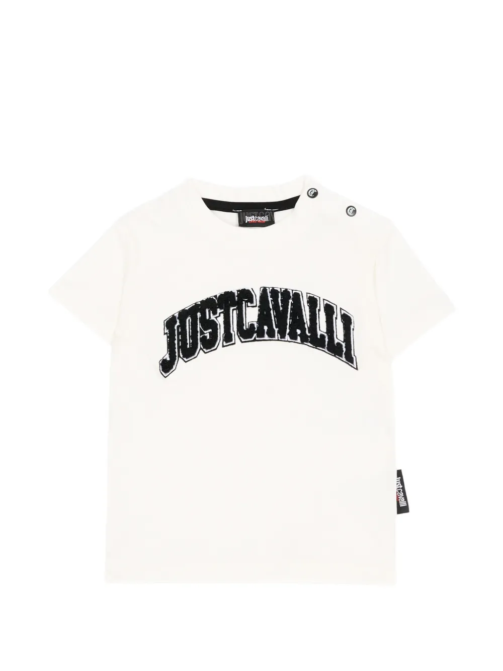 Just Cavalli Kids logo-print press-stud T-shirt - Toni neutri