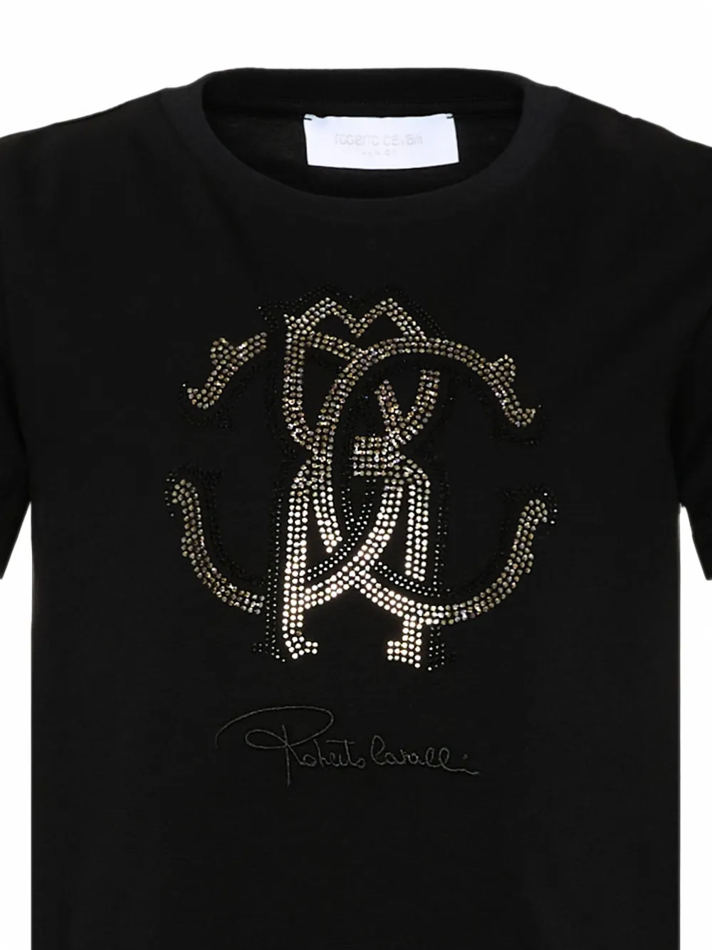 Roberto Cavalli Junior T-shirt verfraaid met kristallen Zwart