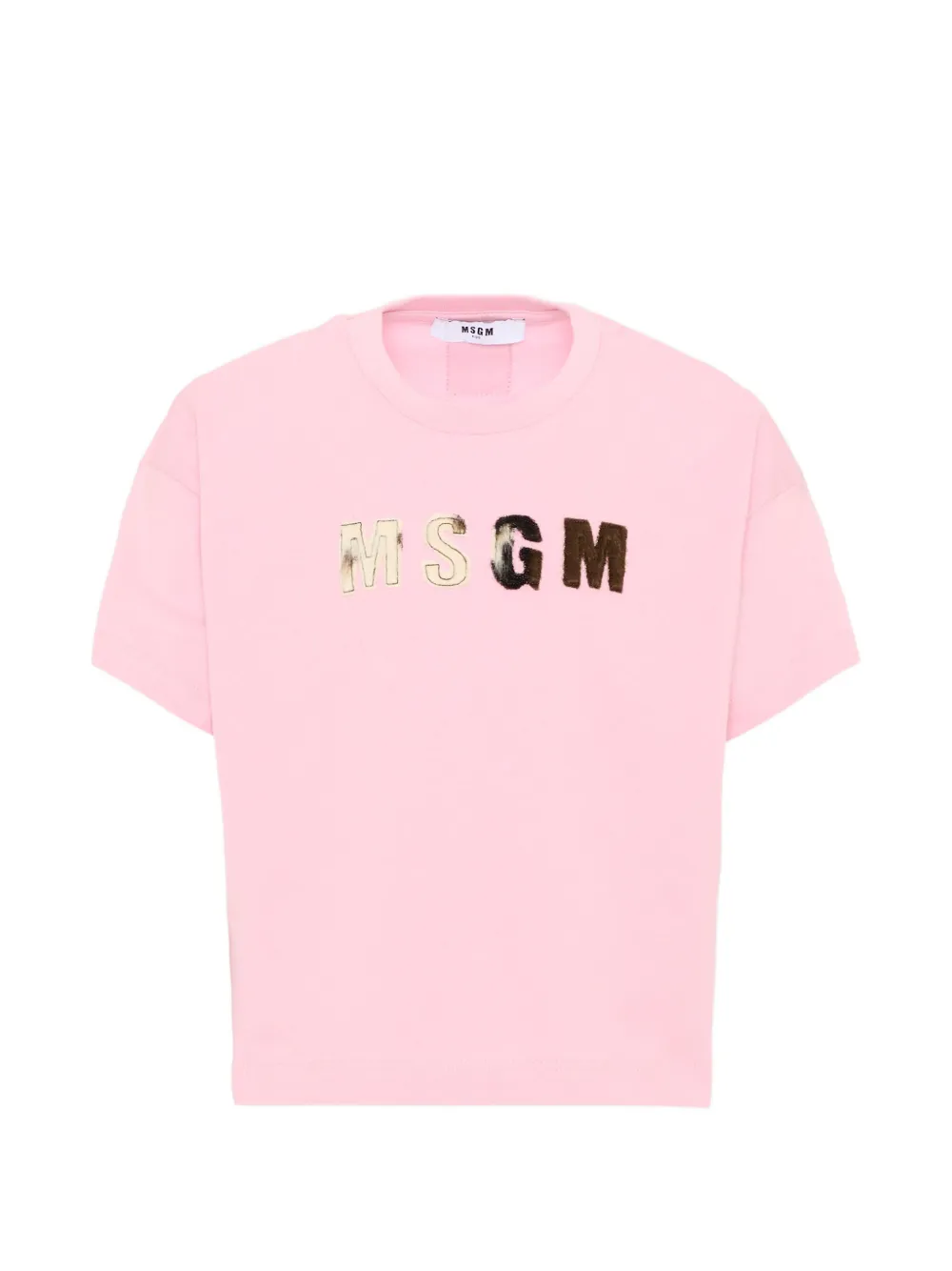 MSGM Kids logo-patch crew-neck T-shirt - Rosa