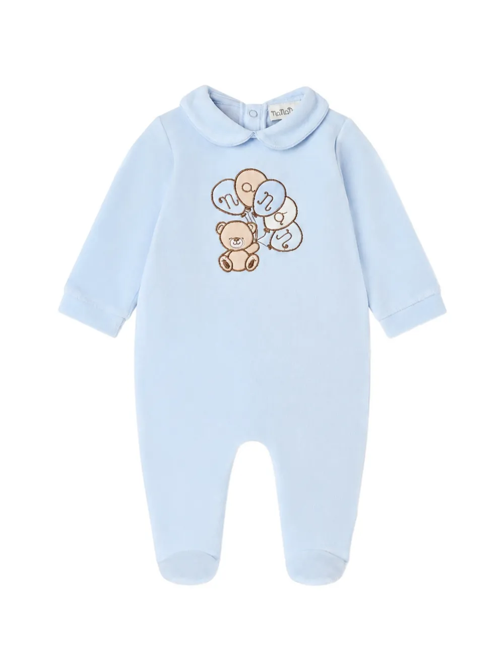 NANAN teddy-bear embroidery Peter Pan collar sleepsuit - Blau