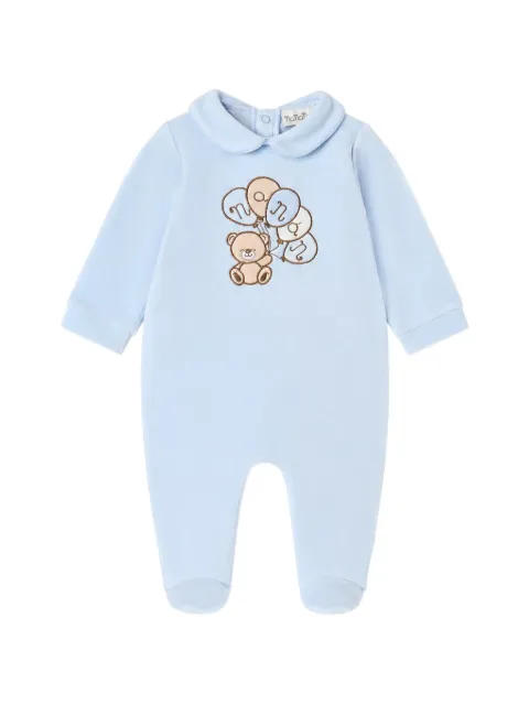 NANAN teddy-bear embroidery Peter Pan collar sleepsuit