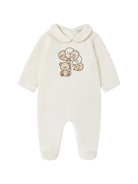 NANAN bear-embroidered Peter Pan collar sleepsuit