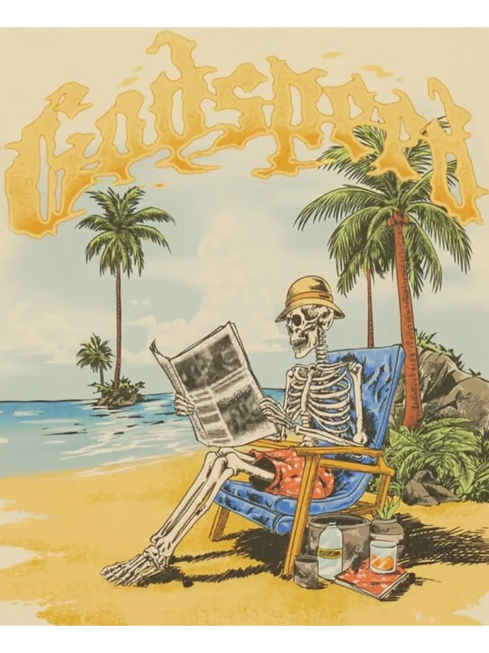 GODSPEED Skeleton Beach II T-shirt met grafische print Beige