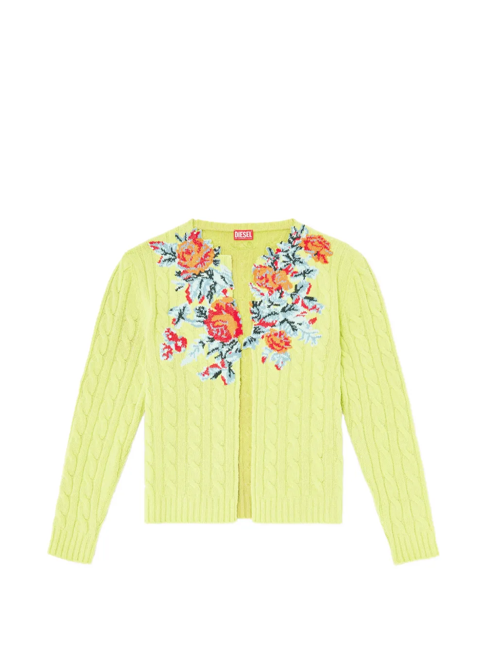 Diesel open-front cardigan in floral cable knit - Verde
