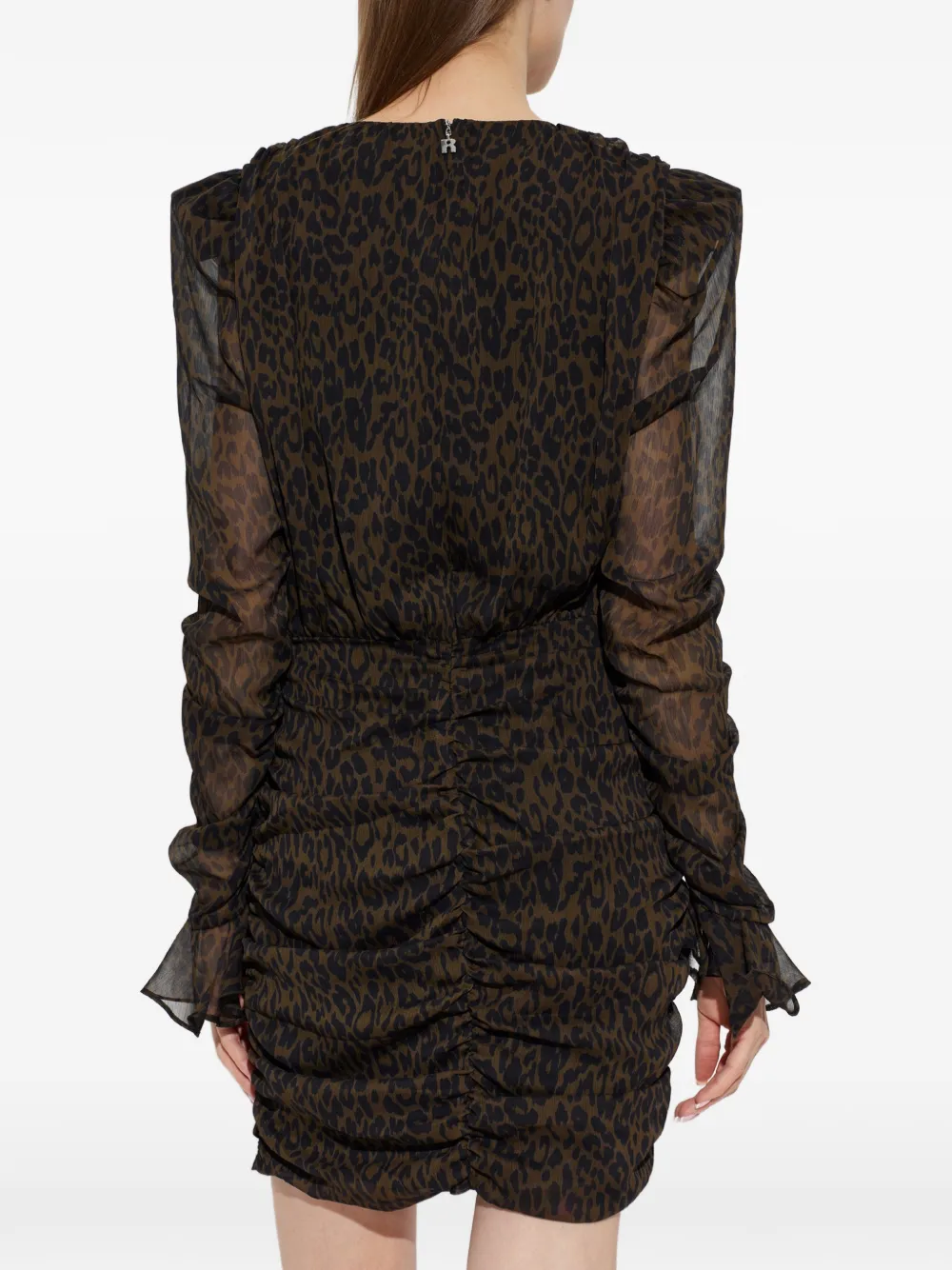 ROTATE BIRGER CHRISTENSEN Donkerbruine mini-jurk met ruches en bloemen
