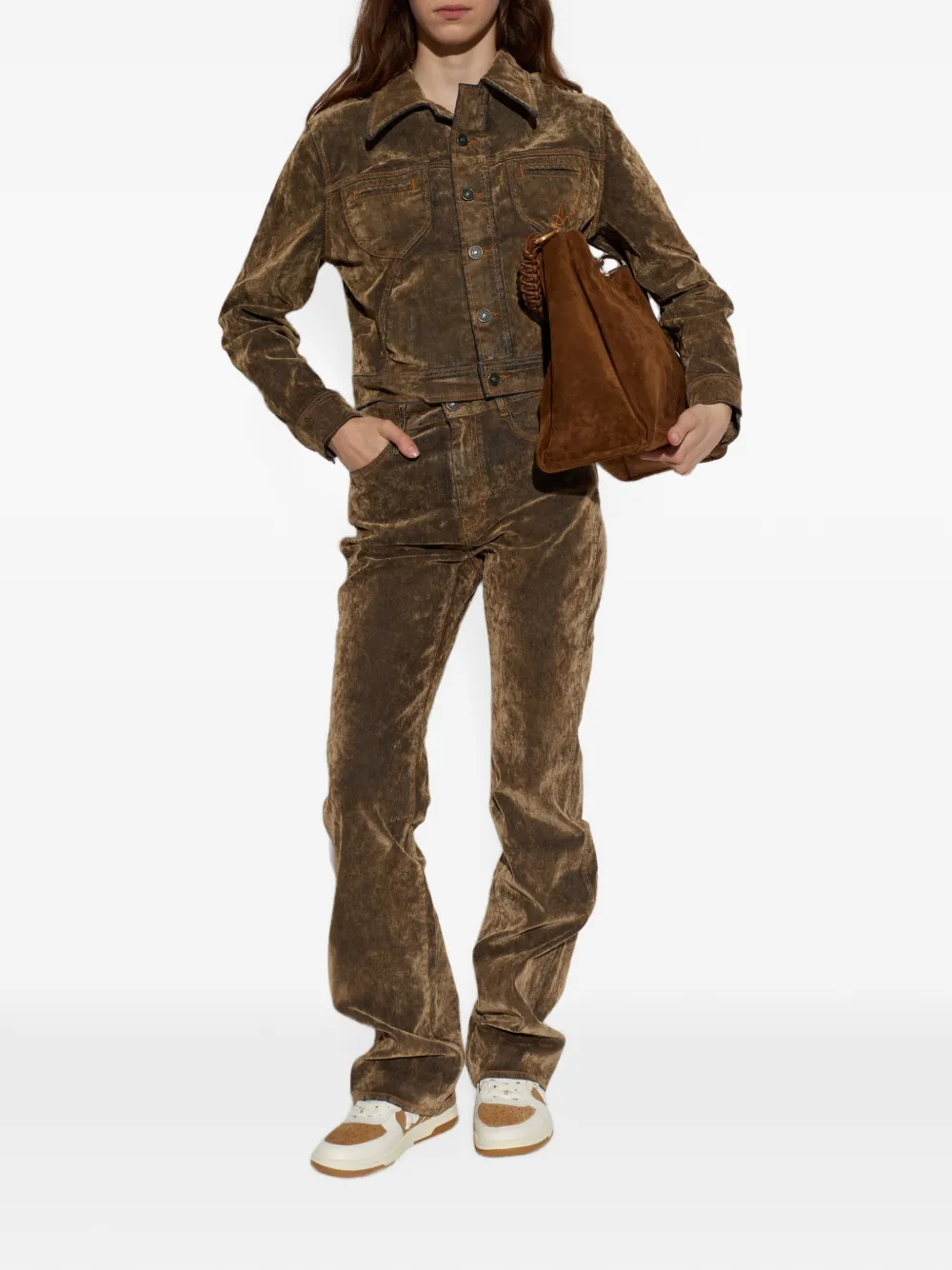 AMIRI Flock Cut Denim Jacket in Brown, view 2
