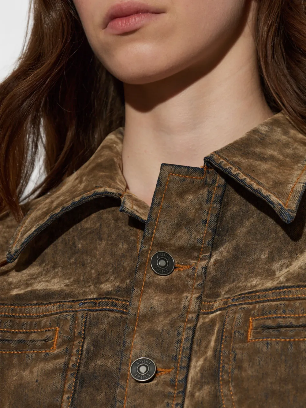 AMIRI Flock Cut Denim Jacket in Brown, view 5