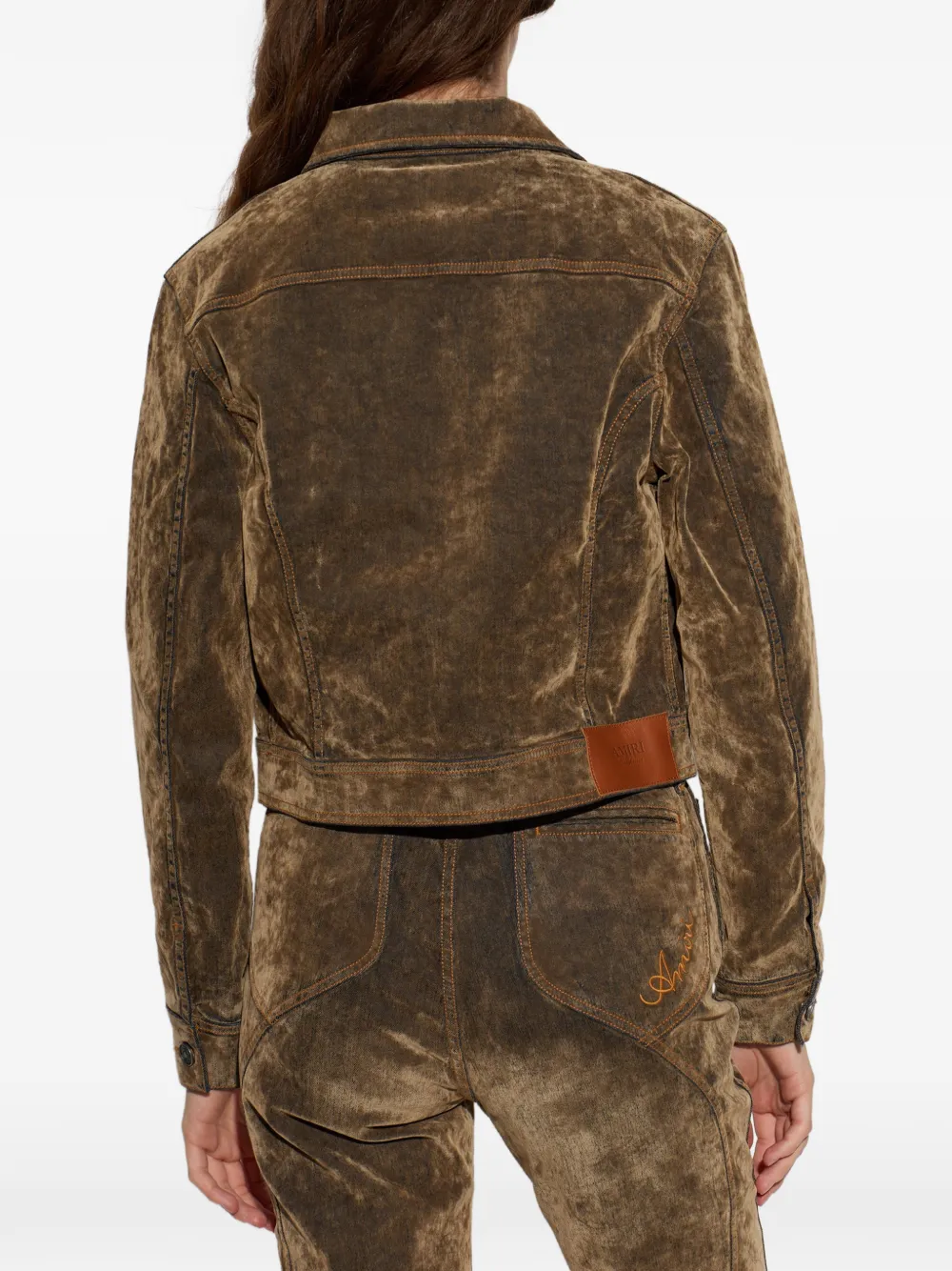 AMIRI Flock Cut Denim Jacket in Brown, view 4