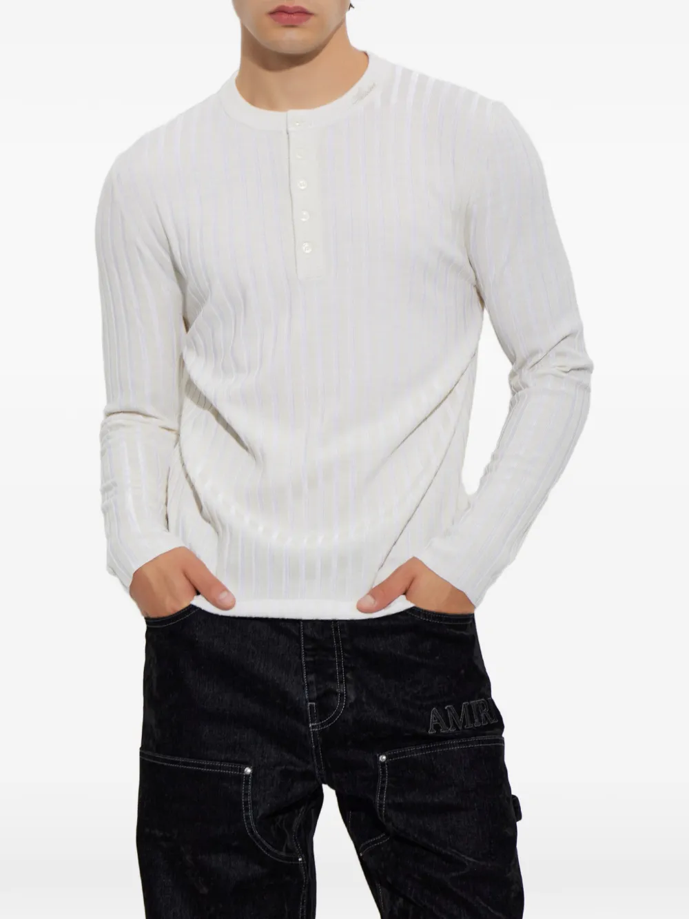 AMIRI Henley ribgebreide trui met geborduurd logo Beige