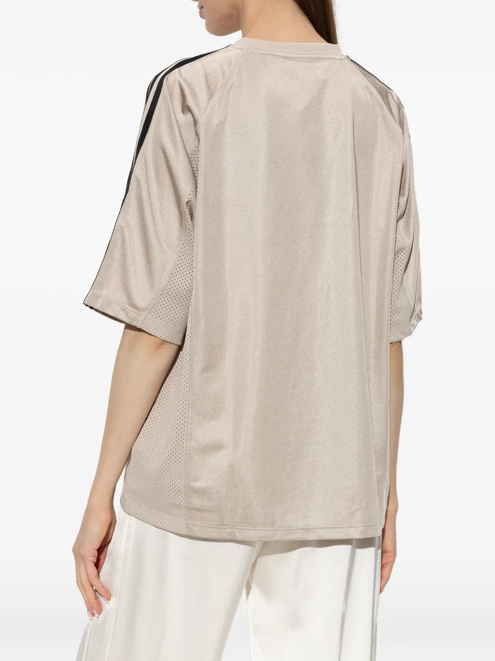 adidas number-print mesh-panel T-shirt Beige