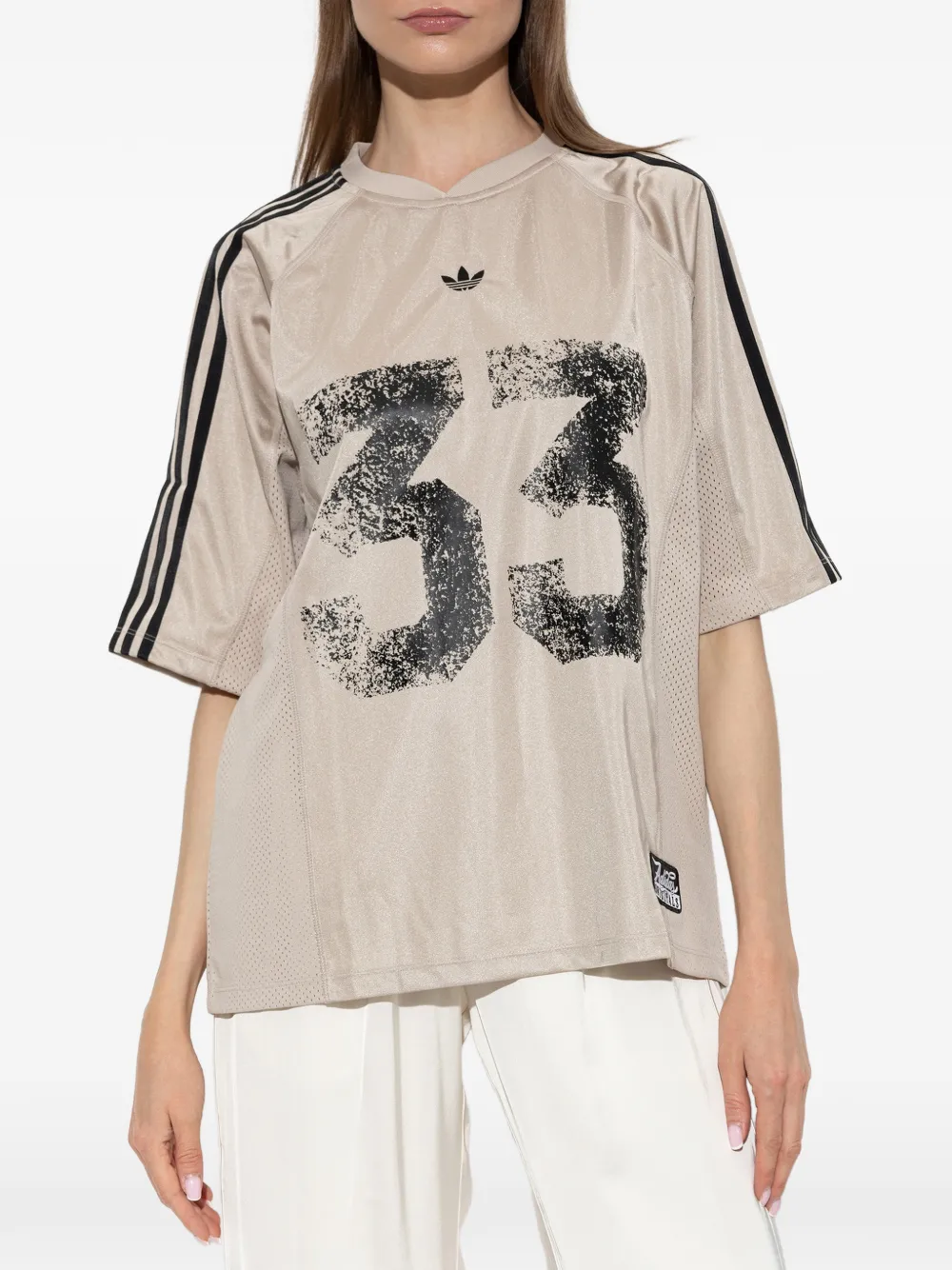 adidas number-print mesh-panel T-shirt Beige