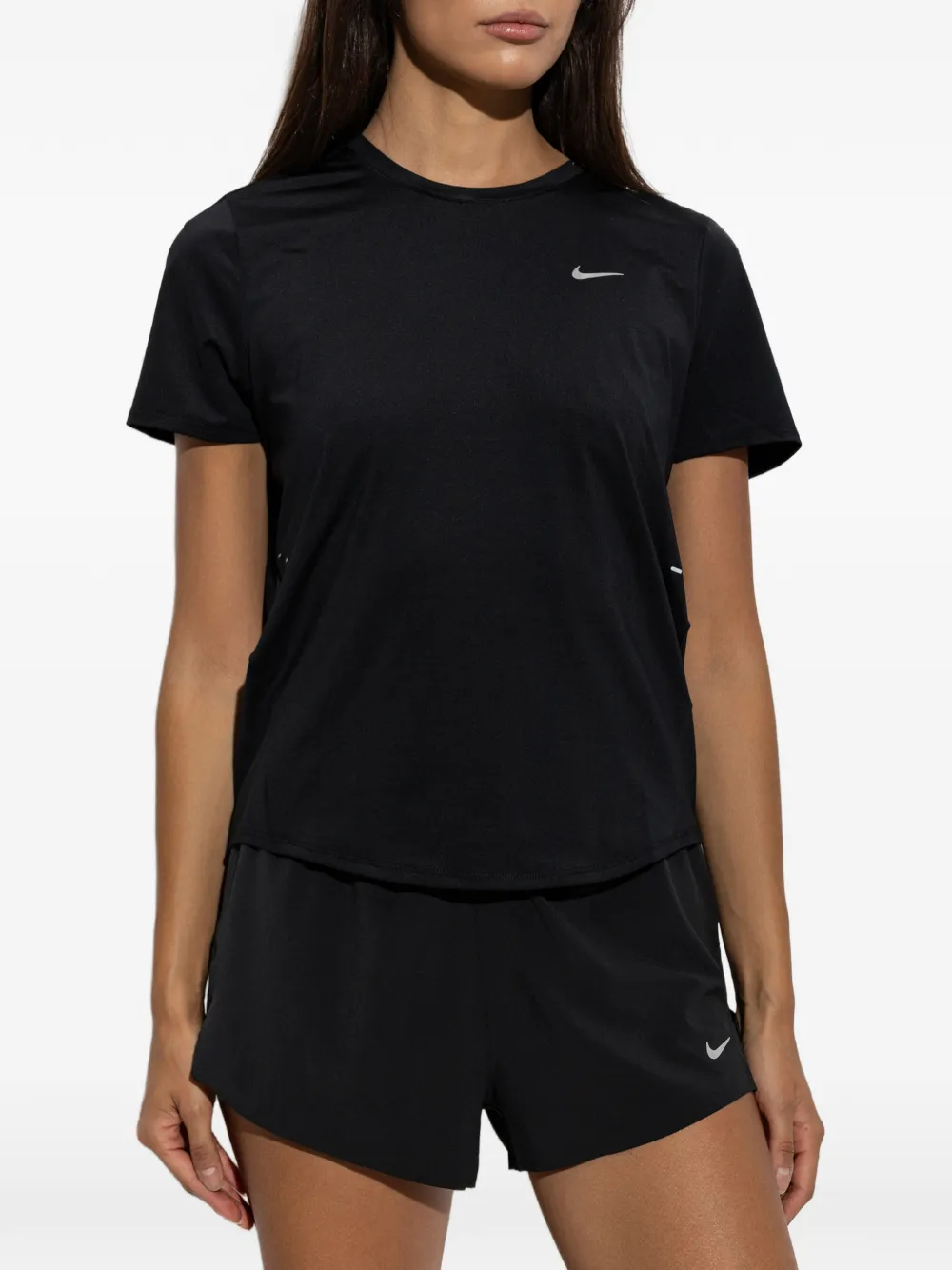 Nike logo-print mesh-panel T-shirt Zwart