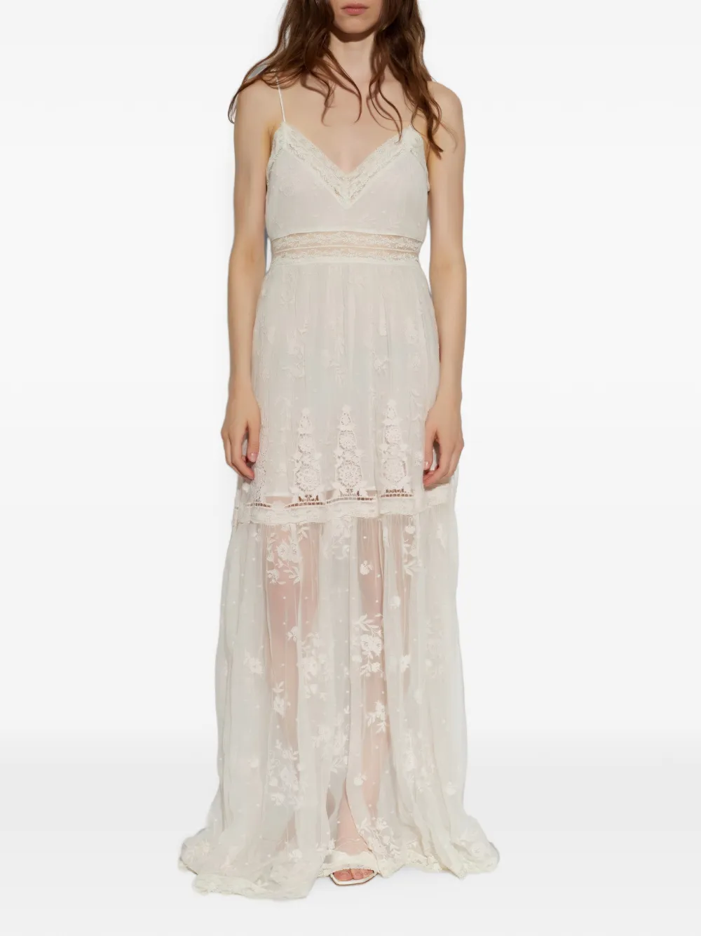 LoveShackFancy Maxi-jurk met borduurwerk en kanten afwerking Beige