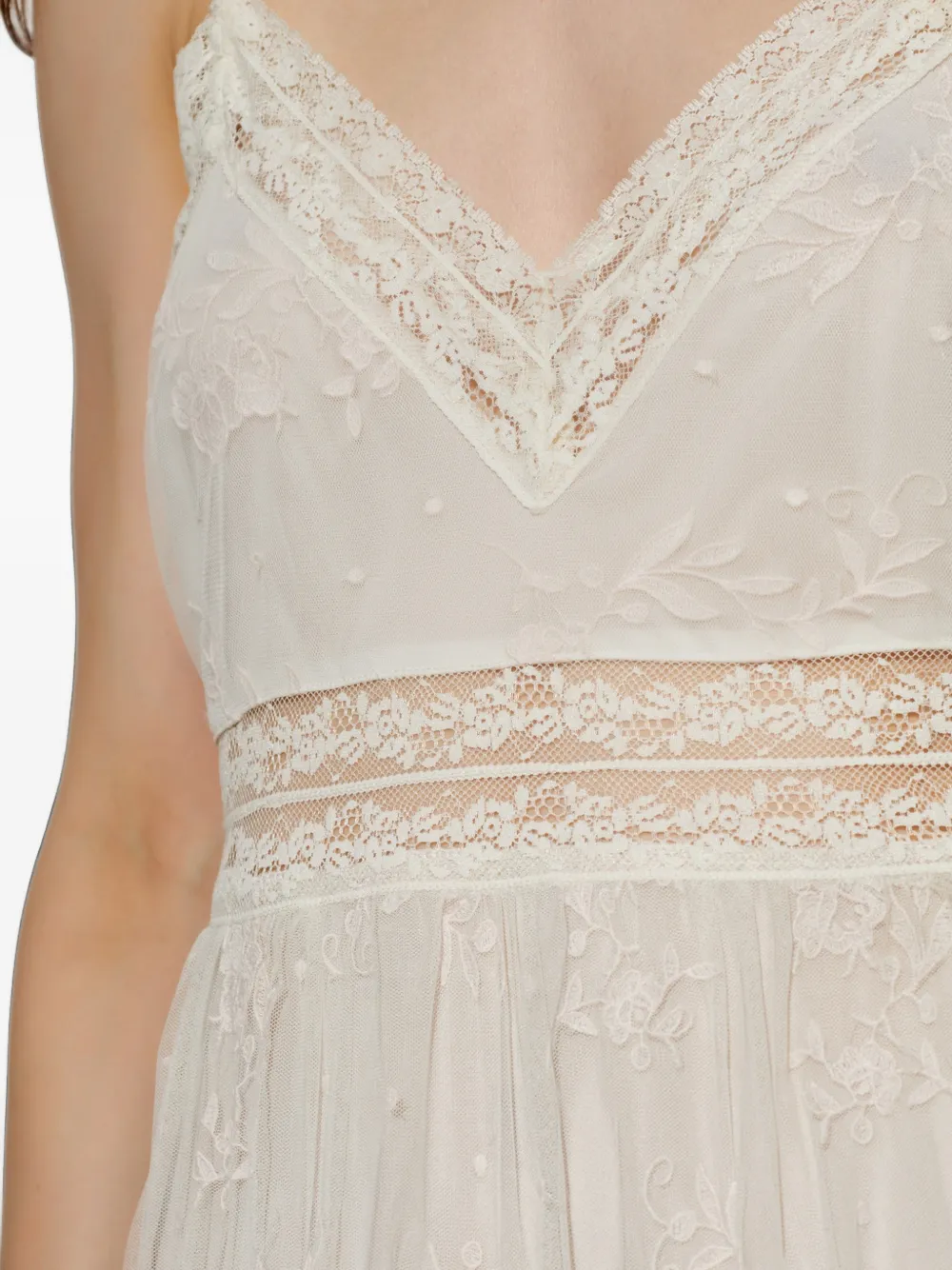 LoveShackFancy Maxi-jurk met borduurwerk en kanten afwerking Beige
