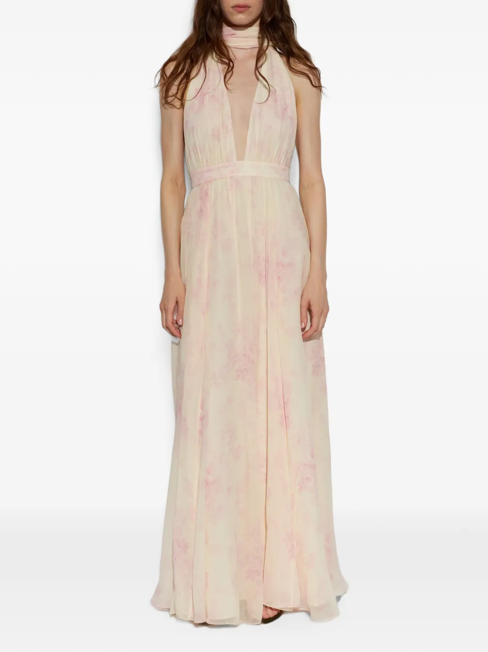 LoveShackFancy Lilah zijden maxi-jurk met bloemenprint Beige