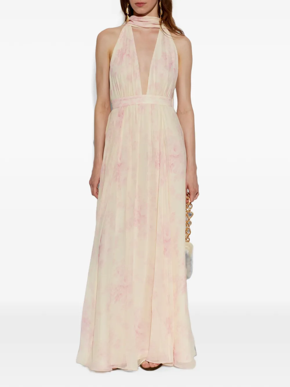 LoveShackFancy Lilah zijden maxi-jurk met bloemenprint Beige