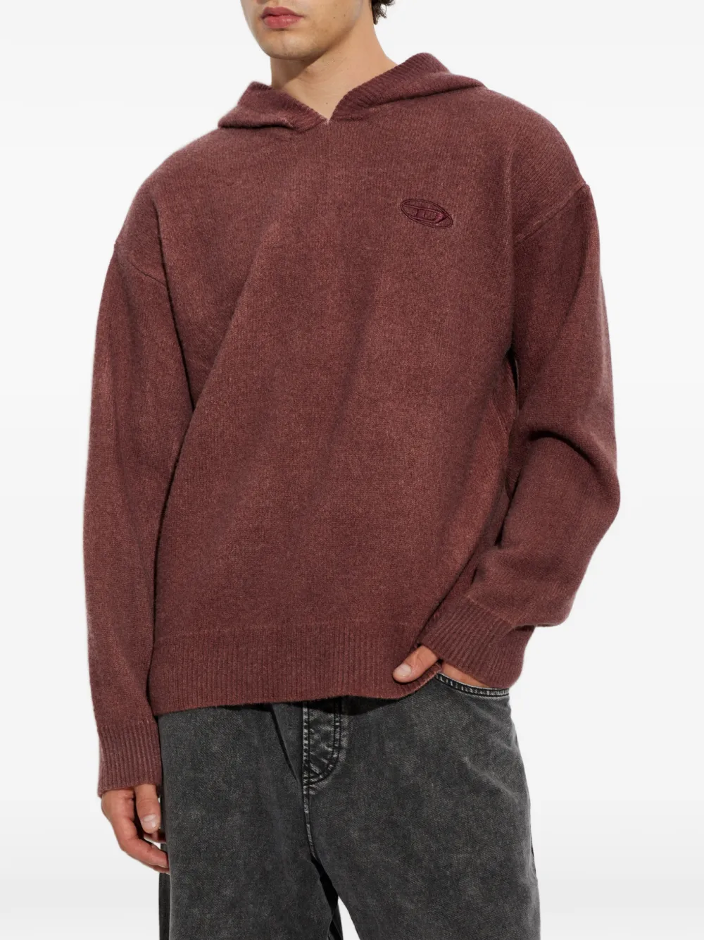 Diesel Gebreide hoodie van wolblend met dubbel geverfd effect Rood