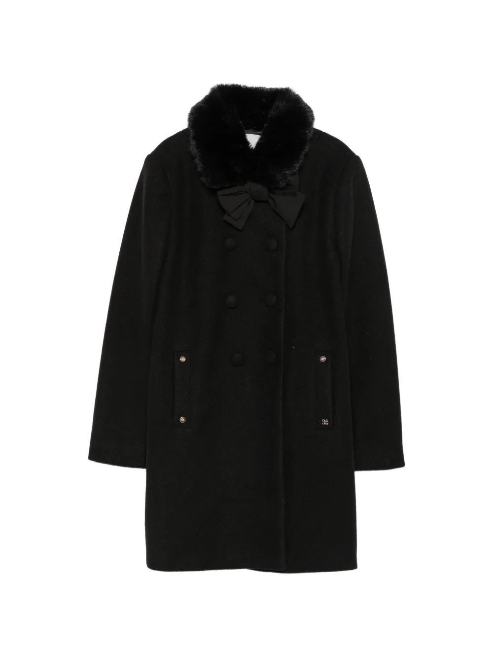 Abel & Lula faux-fur collar bow-detail coat - Schwarz