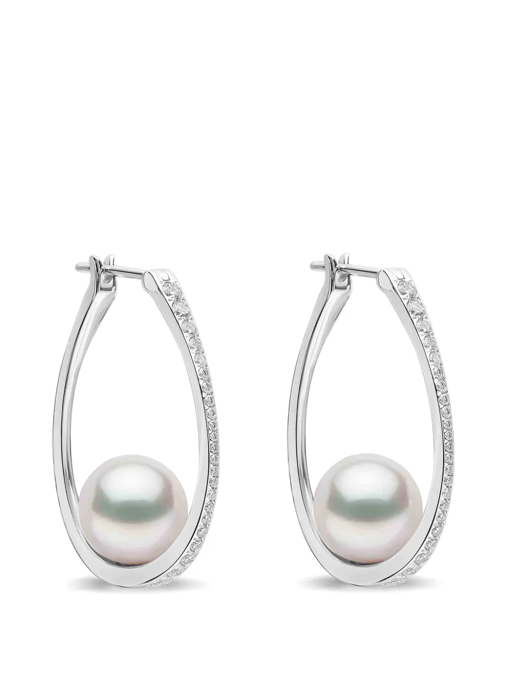 Yoko London Glitz Akoya pearl and diamond hoop earrings - Argento