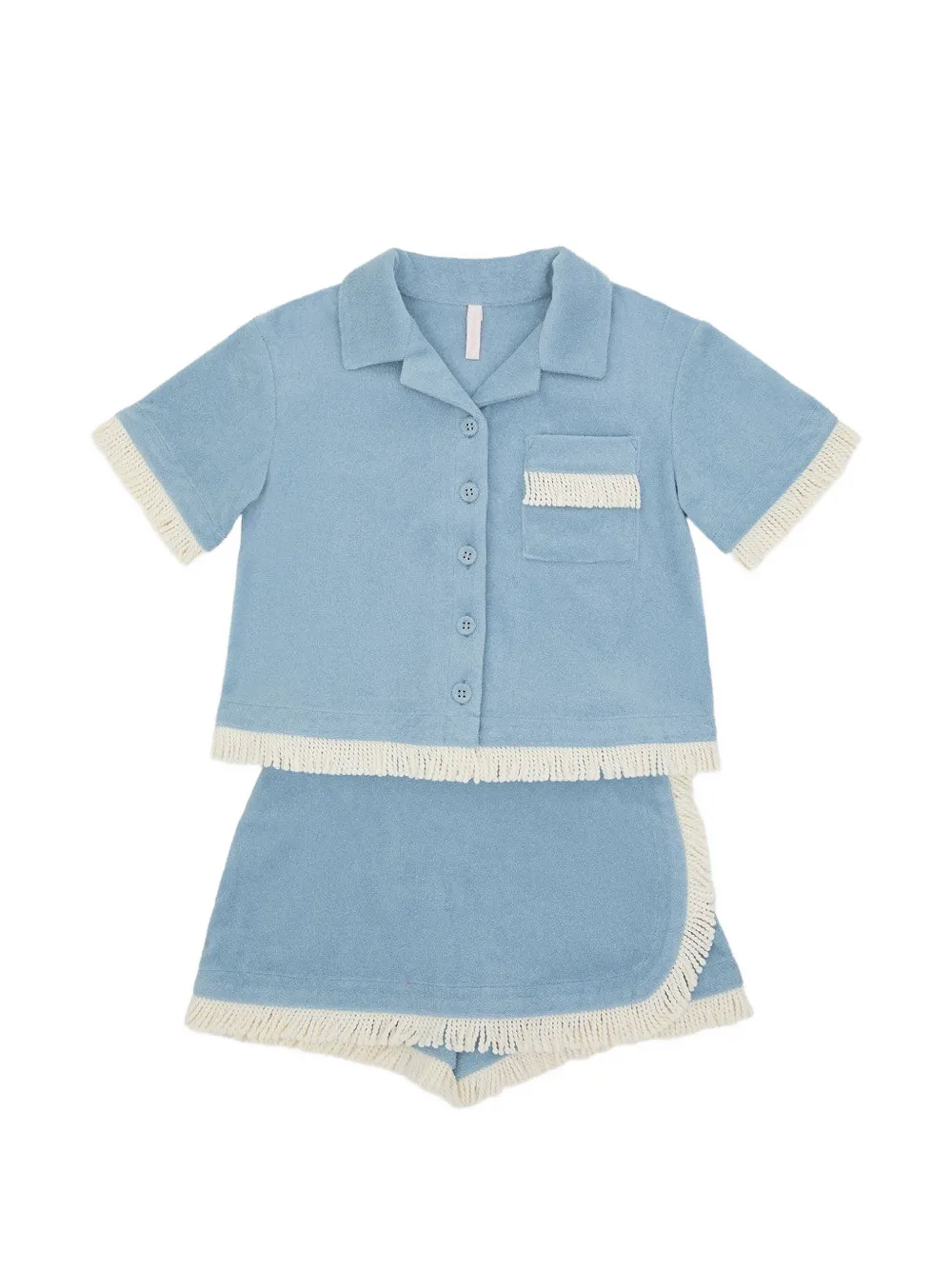 ZIMMERMANN Kids Badstof shirt met franje afwerking Blauw