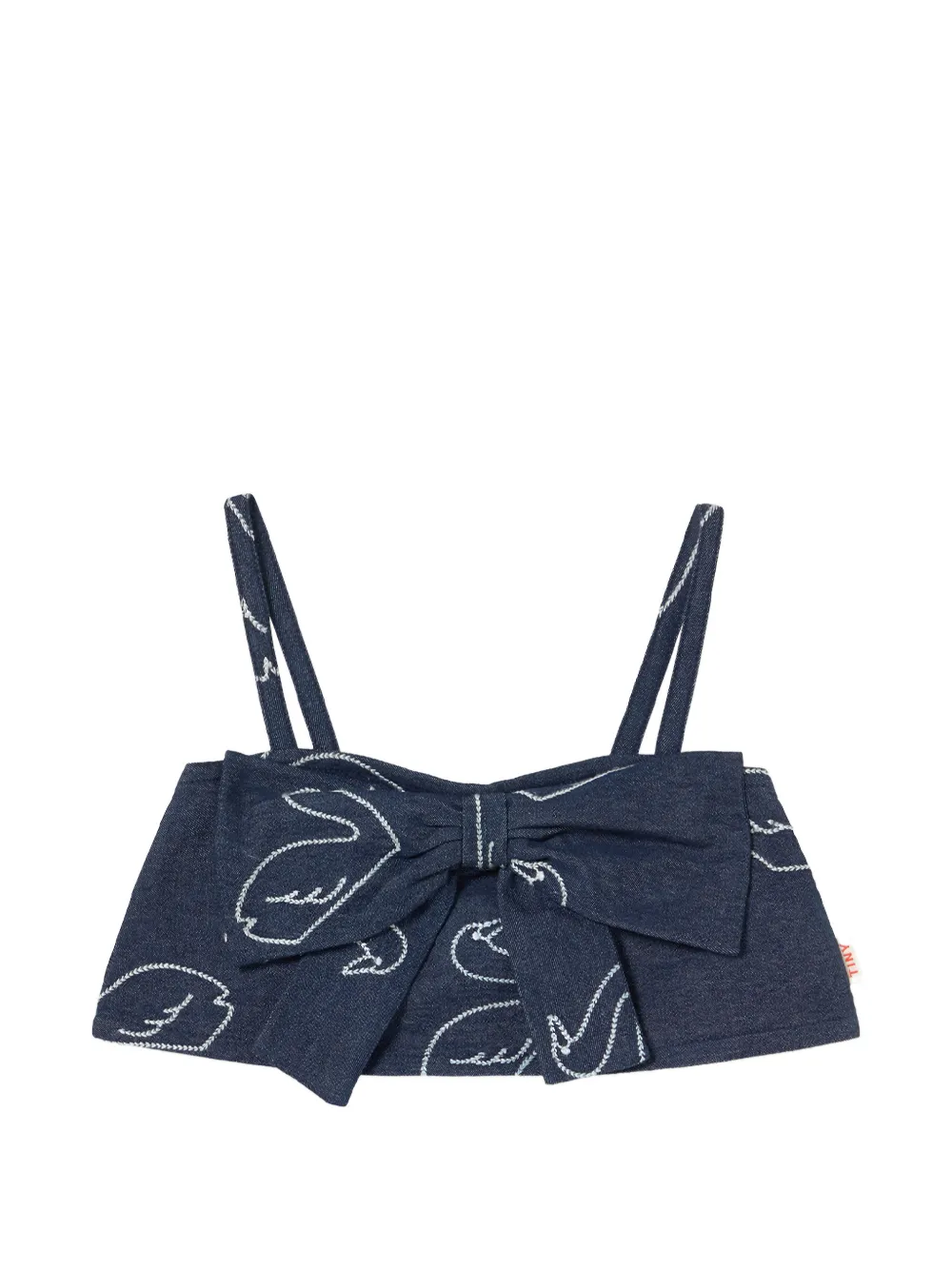 Tiny Cottons Kids' Big Swans Bow-detail Denim Top In Blue