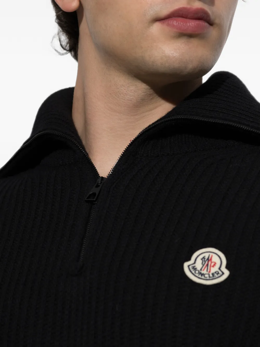 Moncler half-zip ribbed-knit sweater Zwart