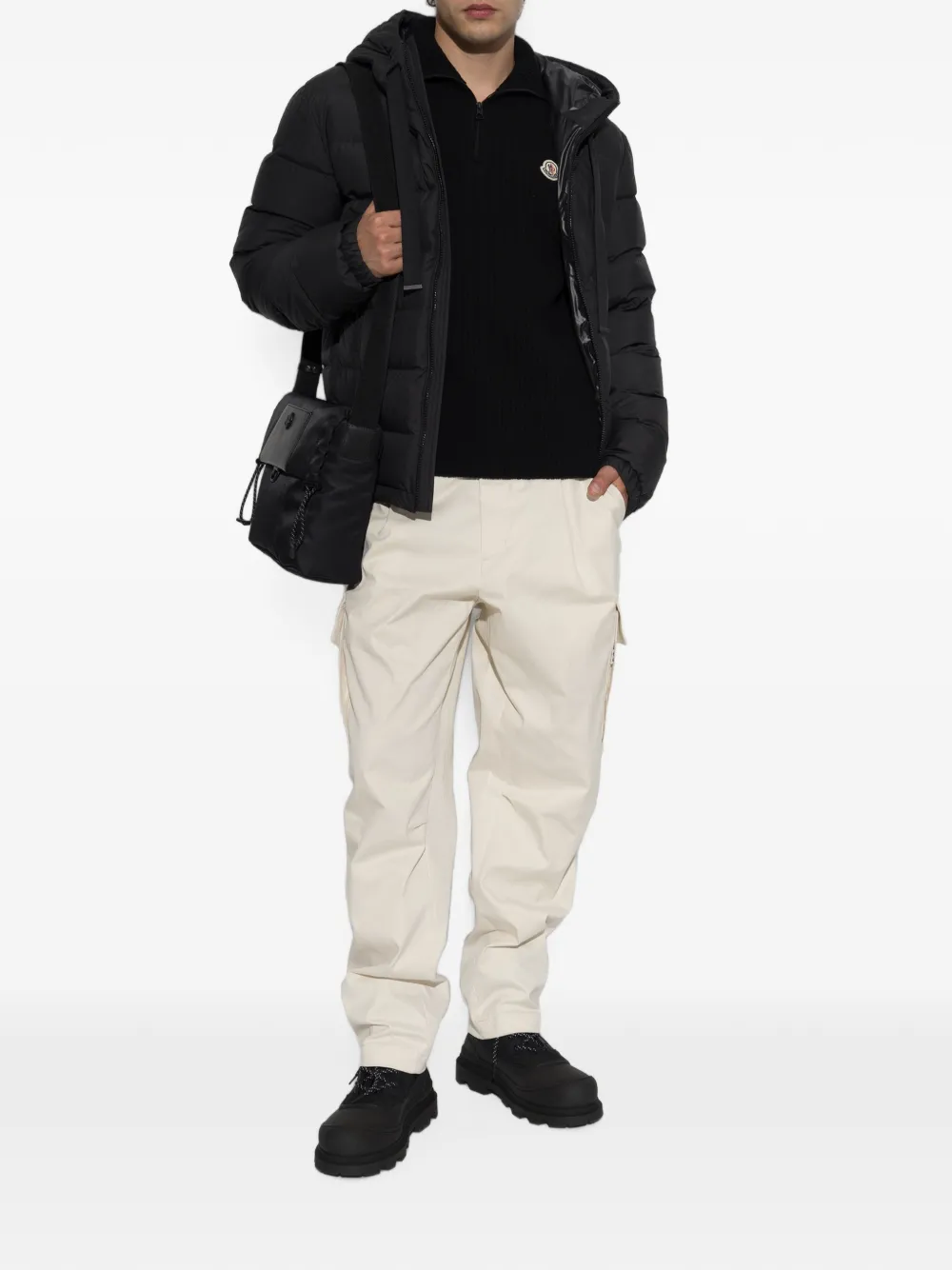 Moncler half-zip ribbed-knit sweater Zwart