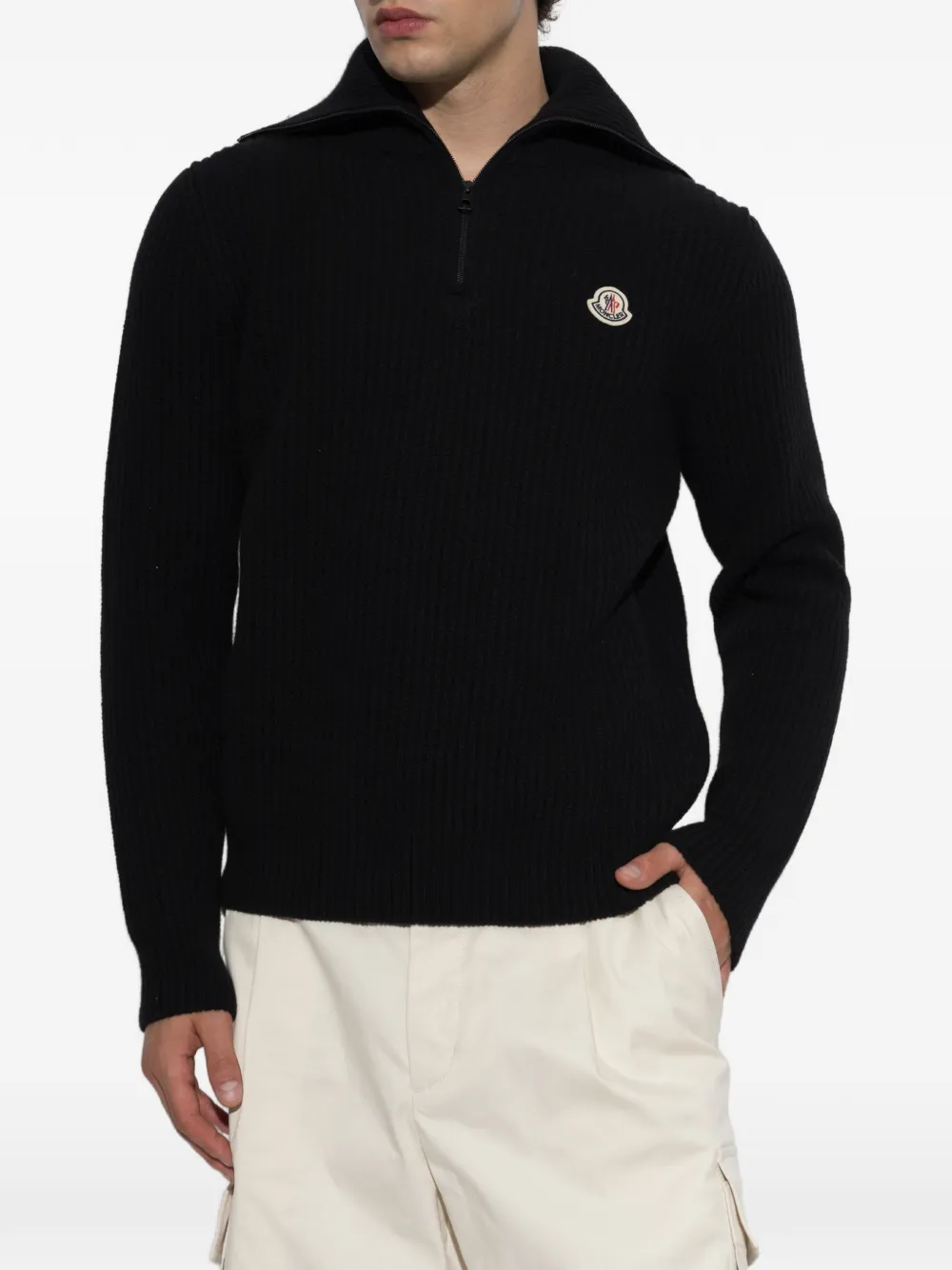 Moncler half-zip ribbed-knit sweater Zwart