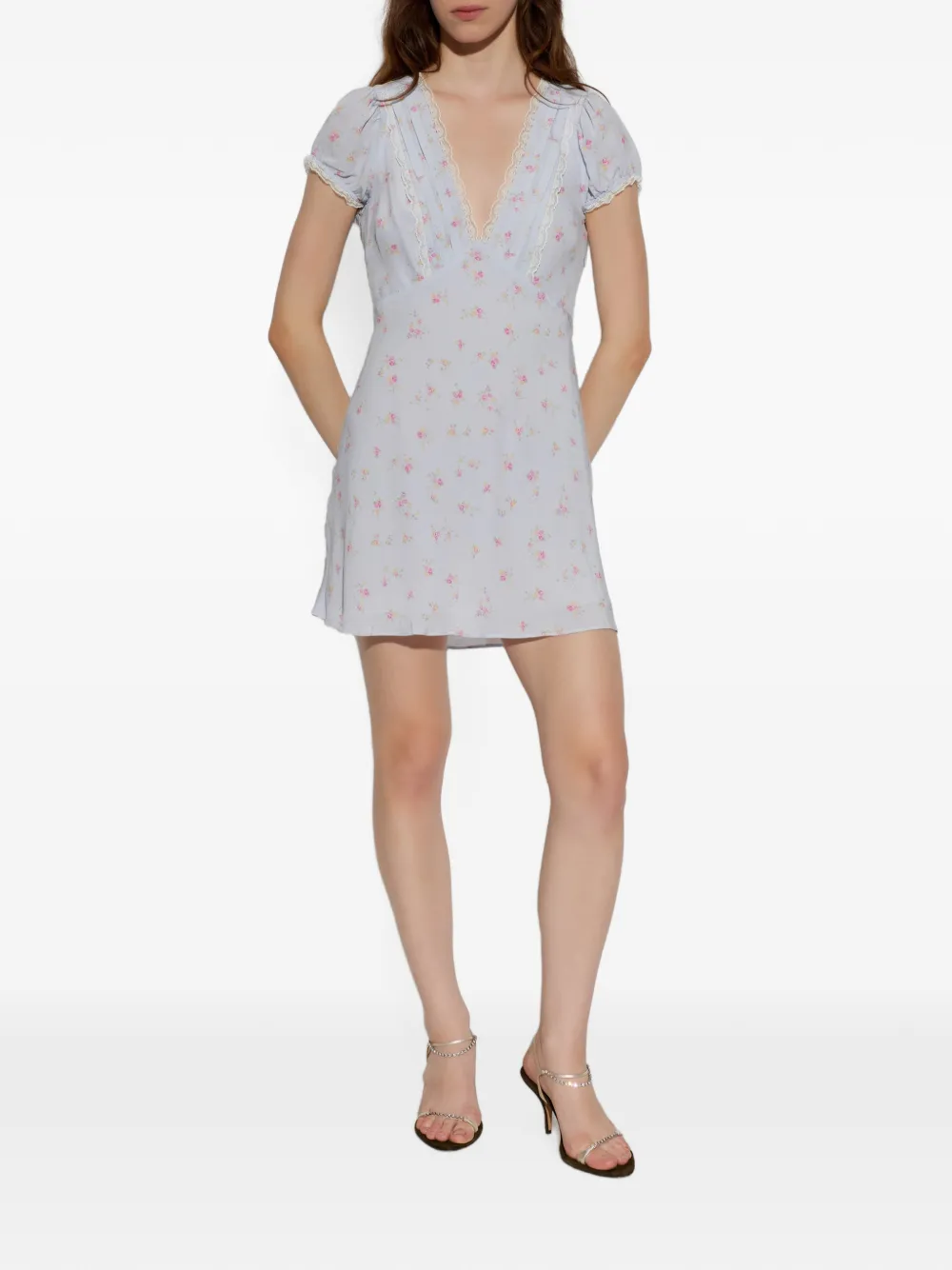 LoveShackFancy Mini-jurk met bloemenprint Blauw