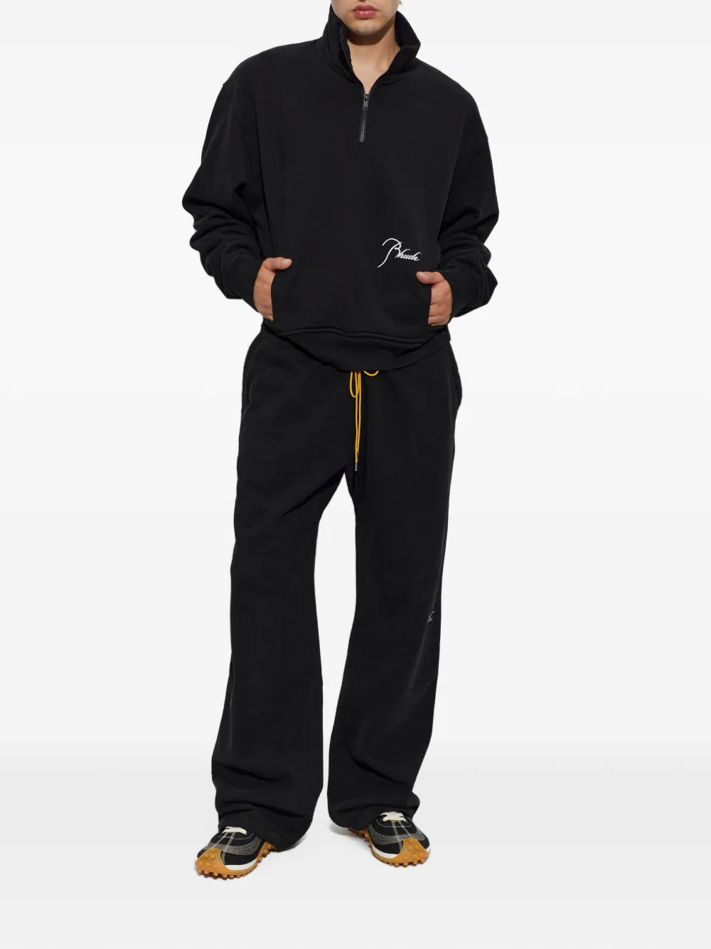 RHUDE Classique trainingsbroek met wijde pijpen en geborduurd logo Zwart