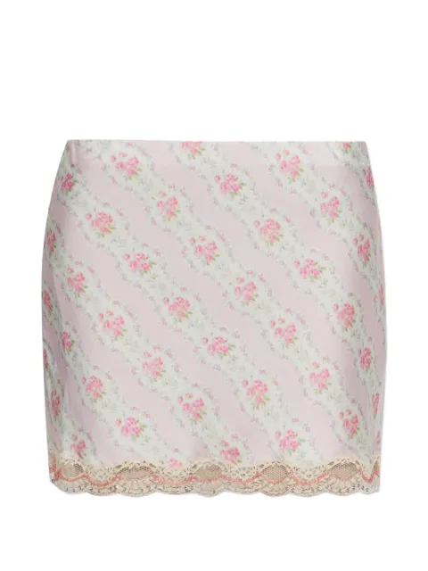 LoveShackFancy floral-print lace-trim mini skirt