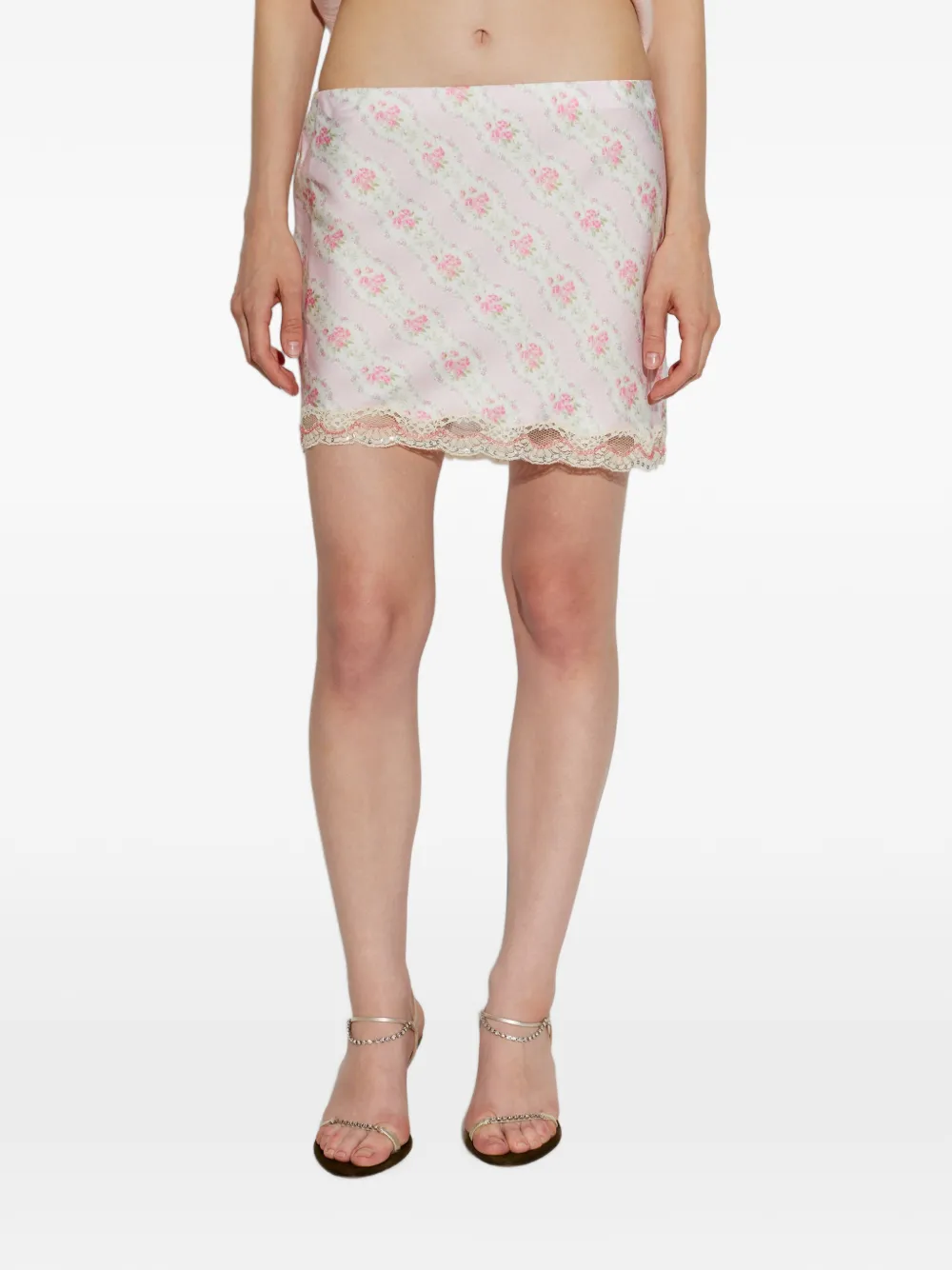 LoveShackFancy Midi-rok met bloemenprint en kanten afwerking Roze