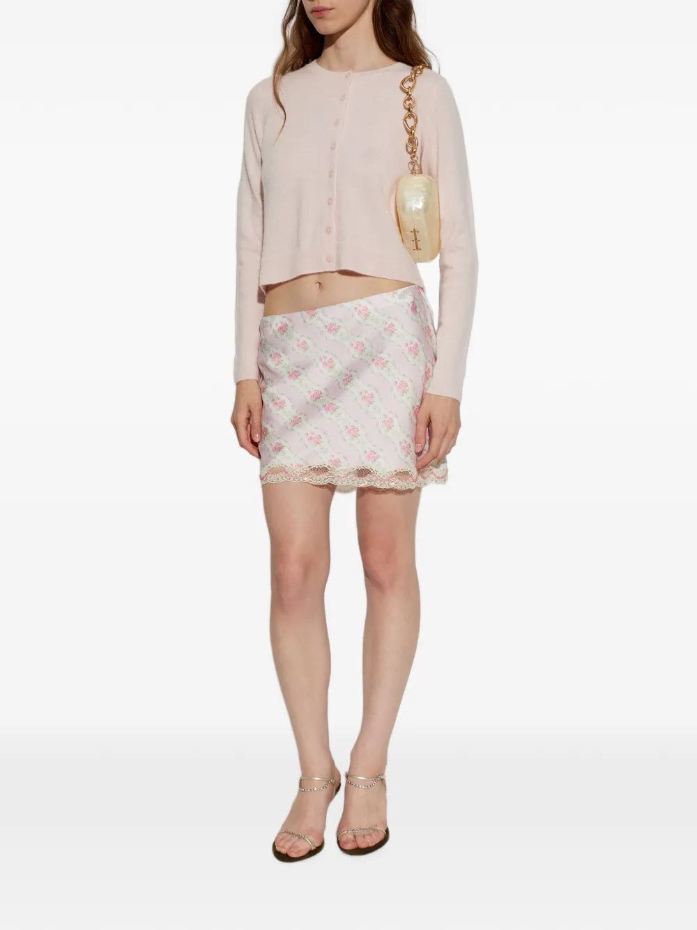 LoveShackFancy Midi-rok met bloemenprint en kanten afwerking Roze