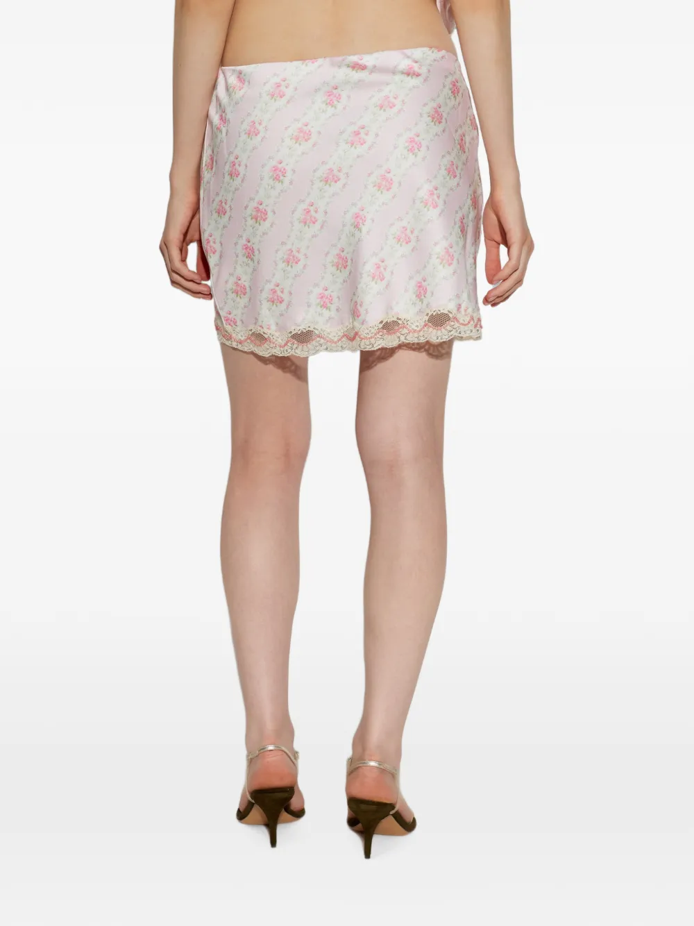 LoveShackFancy Midi-rok met bloemenprint en kanten afwerking Roze
