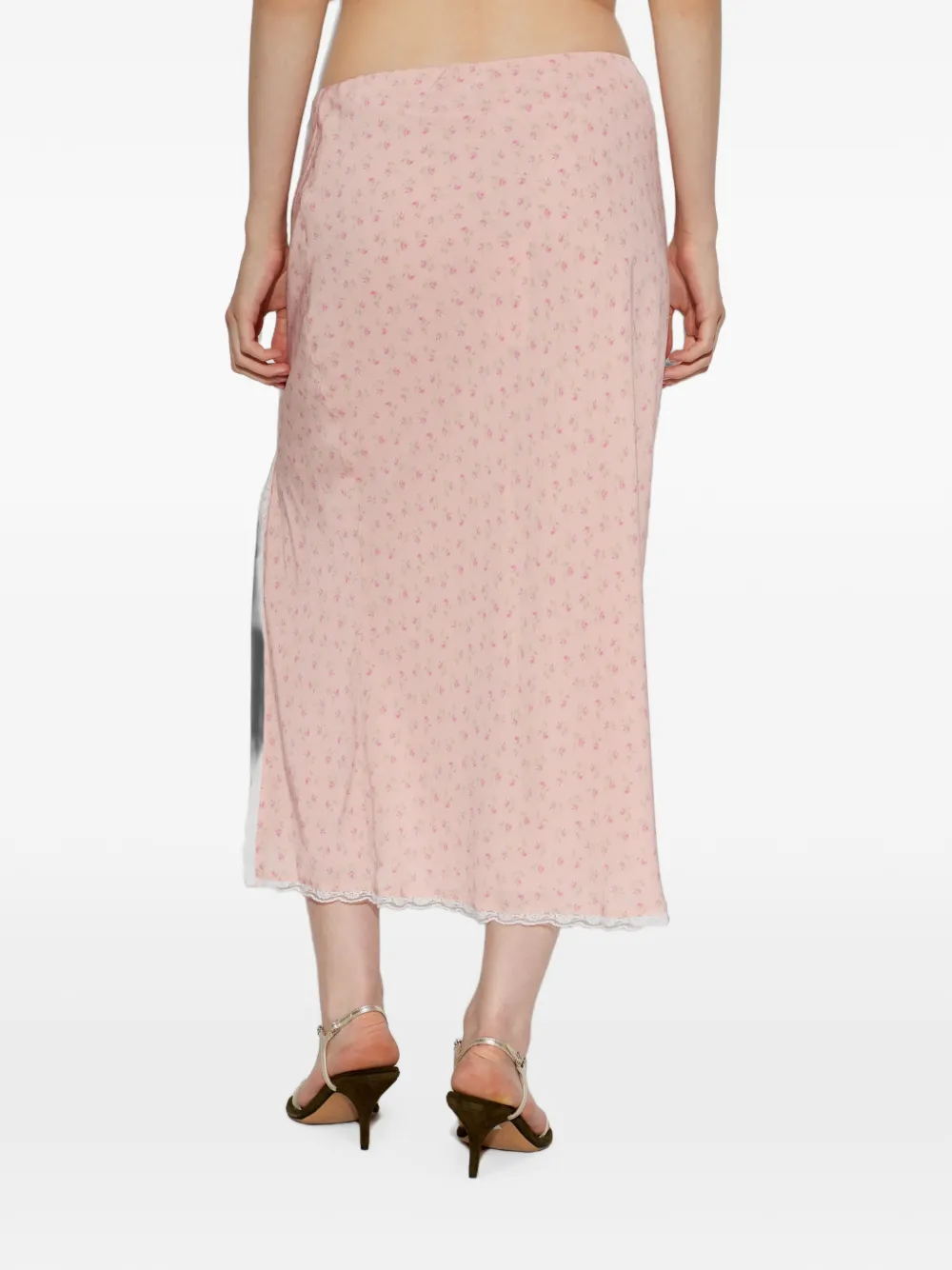 LoveShackFancy Silvia maxi-rok met bloemenprint en kanten afwerking Roze