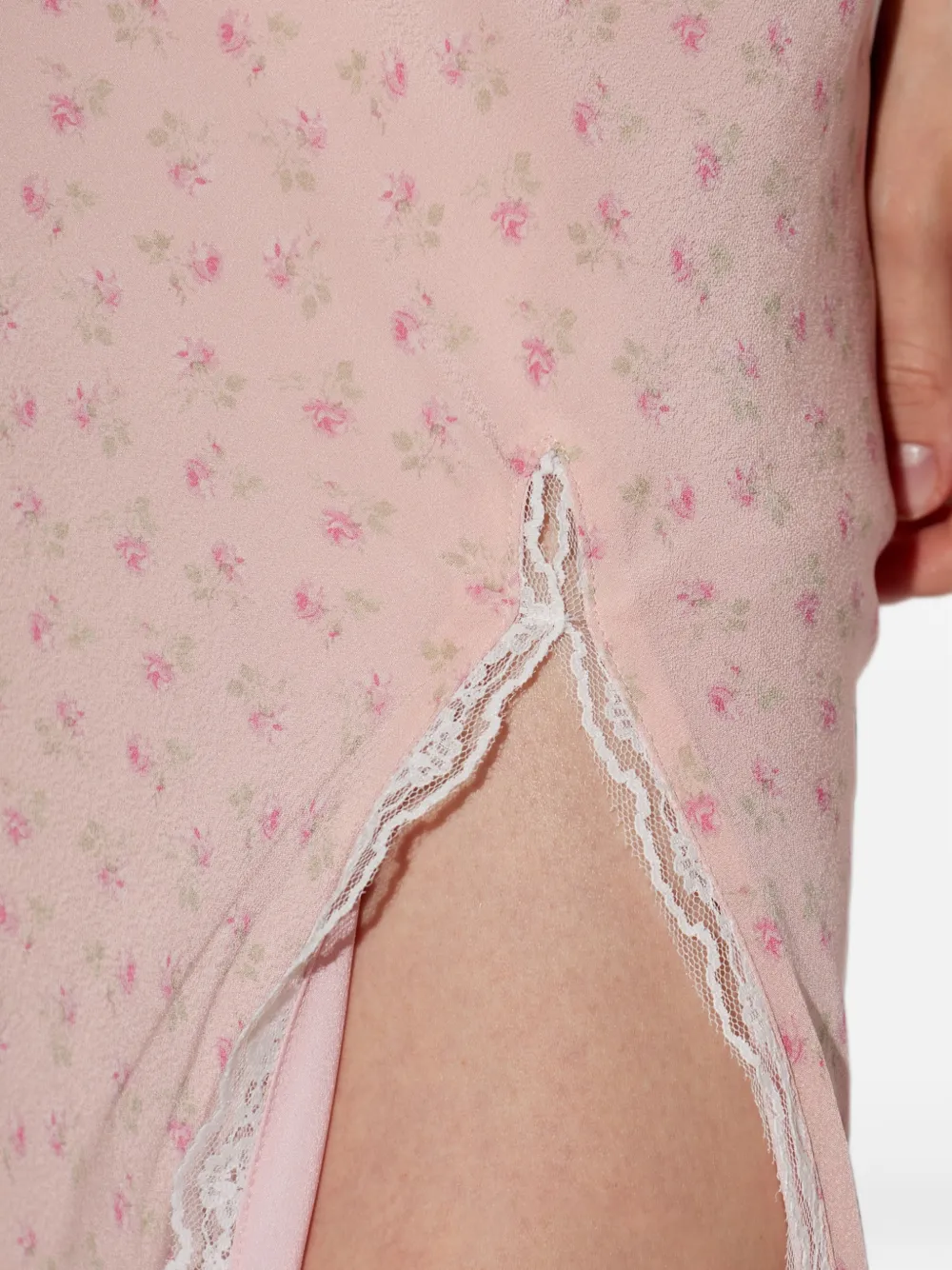 LoveShackFancy Silvia maxi-rok met bloemenprint en kanten afwerking Roze