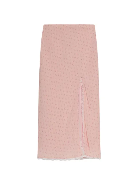 LoveShackFancy Silvia floral-print lace-trim maxi skirt